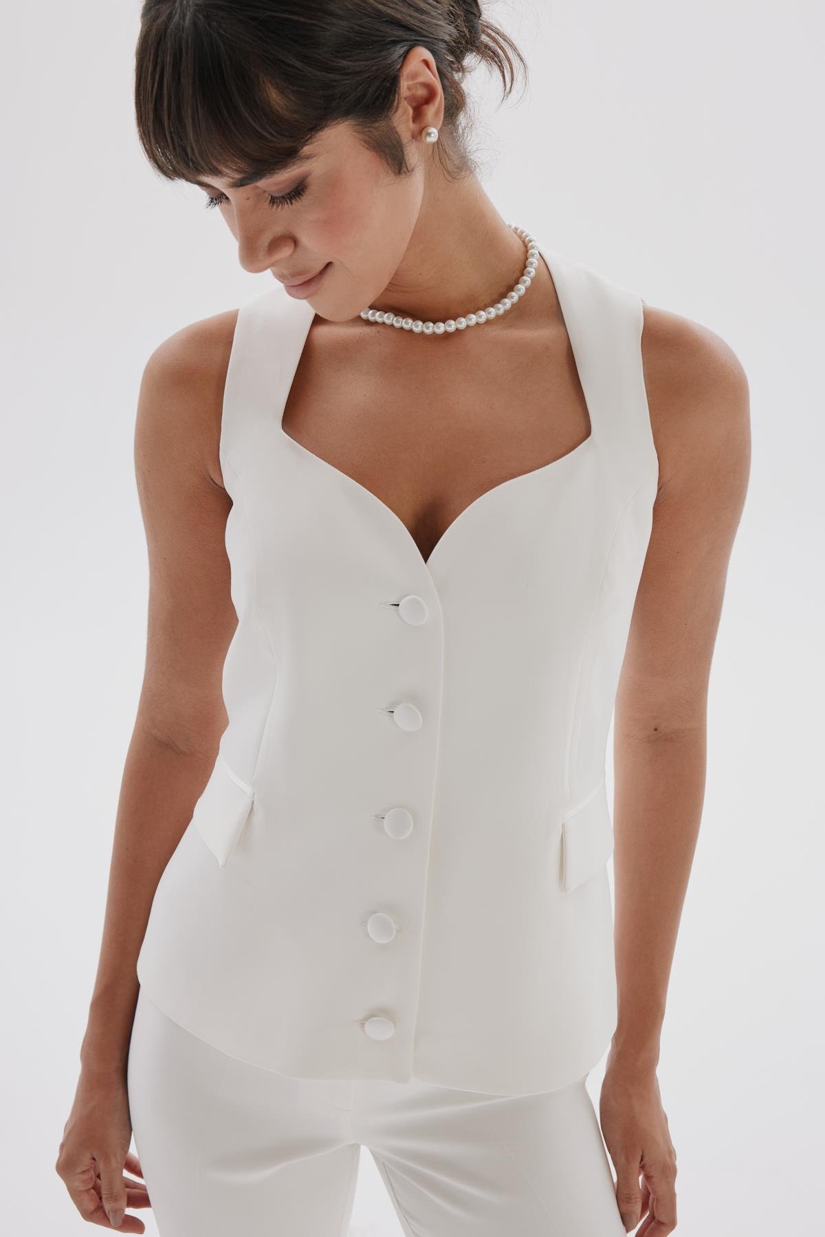 Ella Vest White-Modalody-Vests