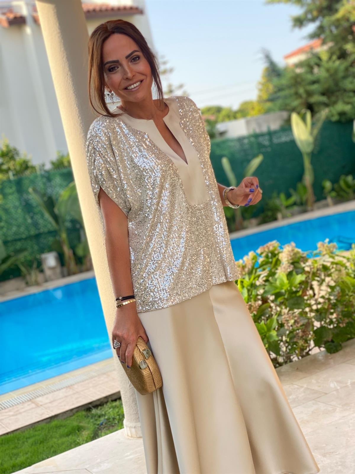 İconas Bluz Bej-Modalody-Plus Size Blouses