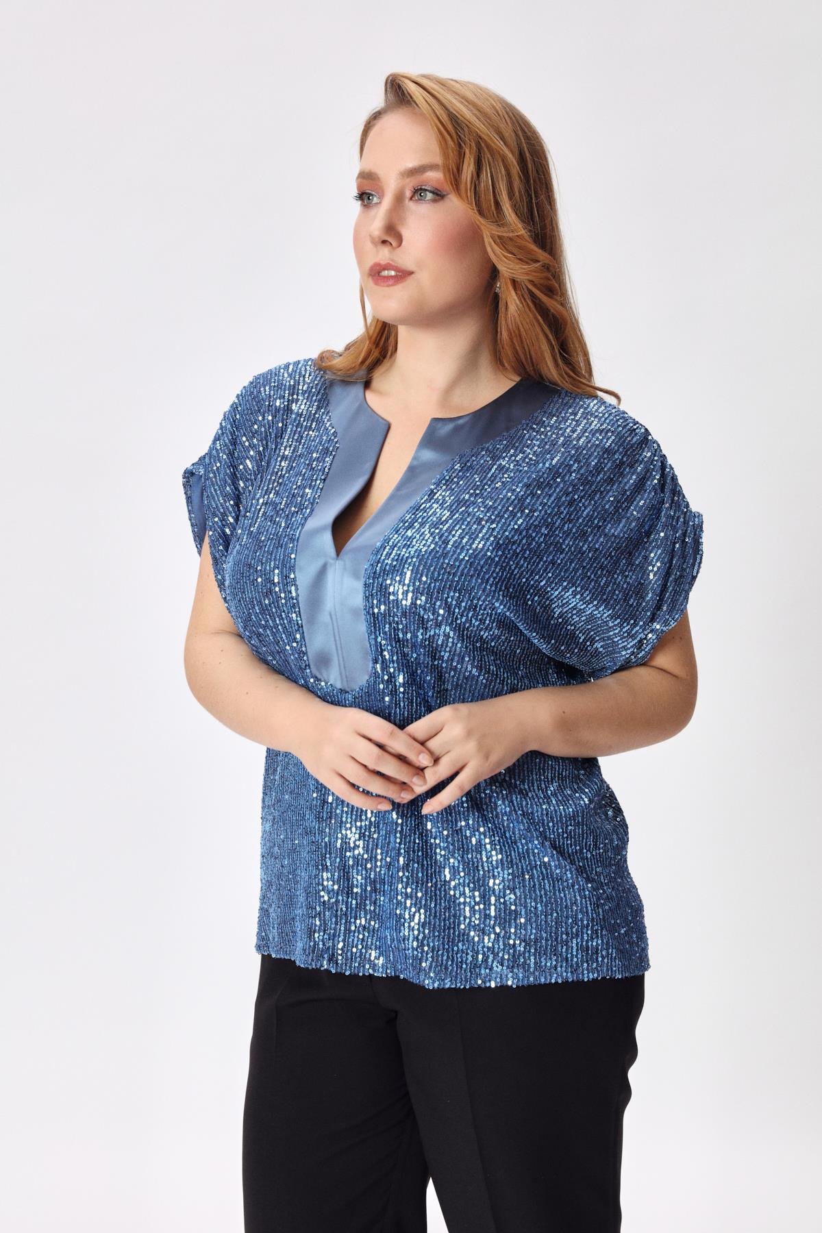Iconas Blouse Indigo-Modalody-Plus Size Blouses
