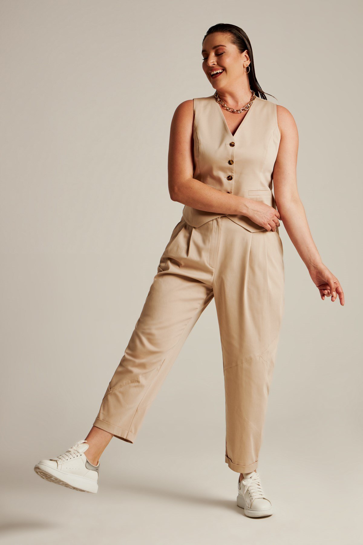 Kartel Pants Beige-Modalody-Plus Size Pants