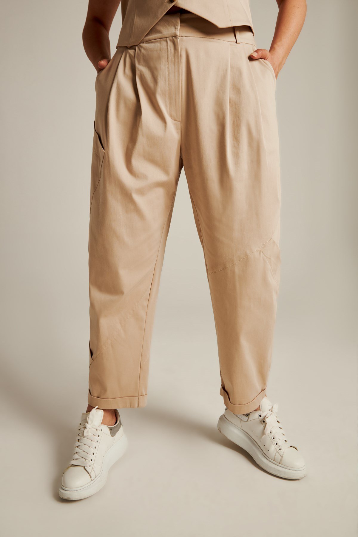 Kartel Pants Beige-Modalody-Plus Size Pants