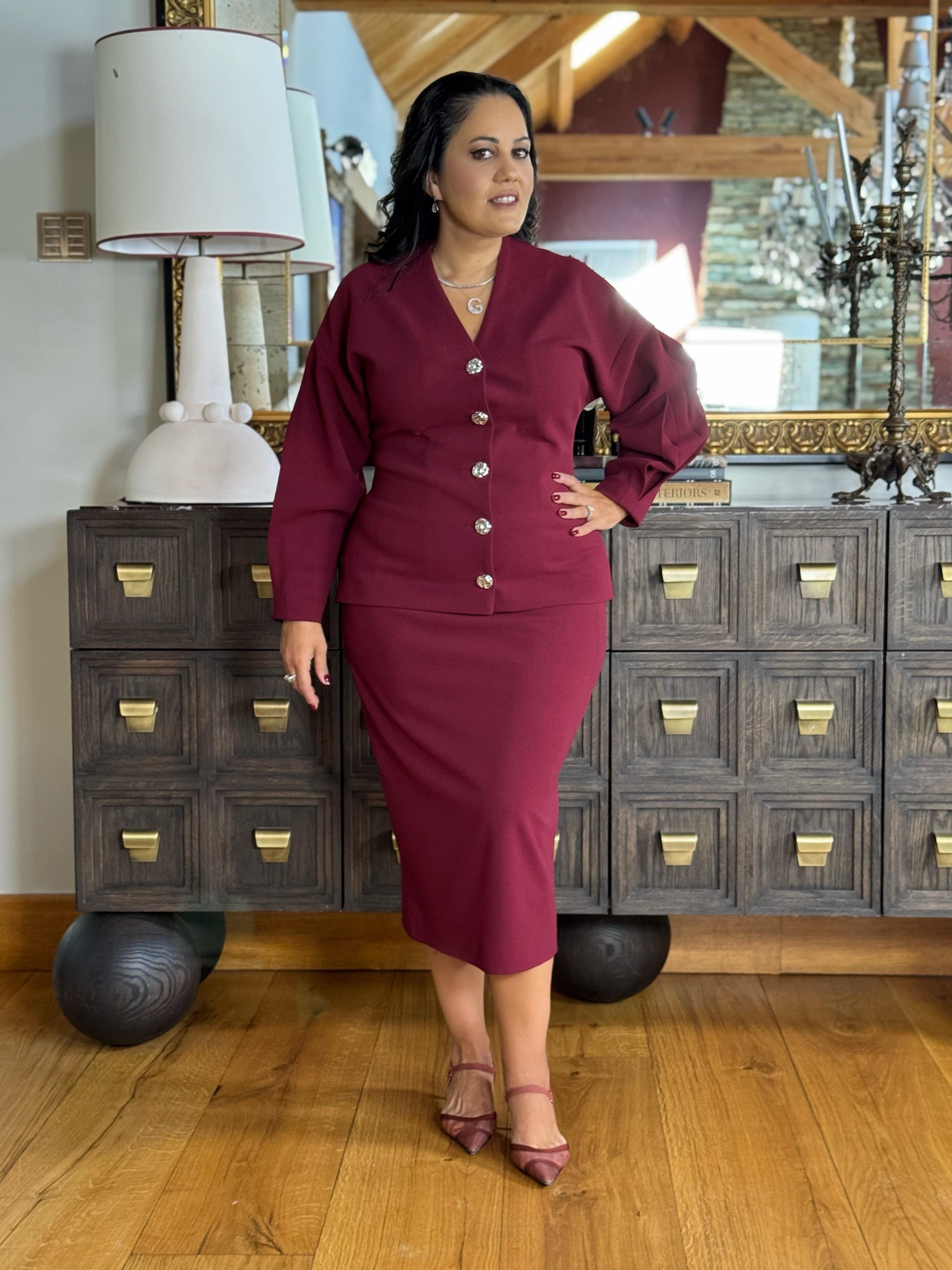 Lara Etek Bordo-Modalody-Plus Size Skirts