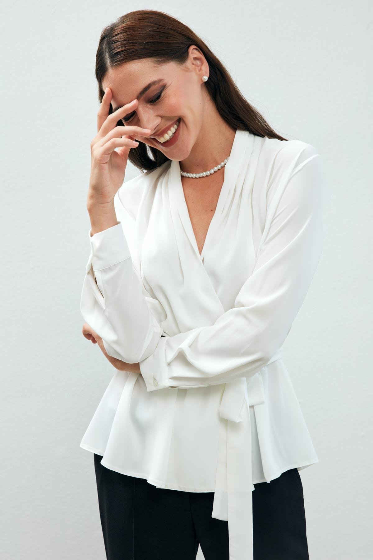 Lena Shirt White-Modalody-Plus Size Shirts 