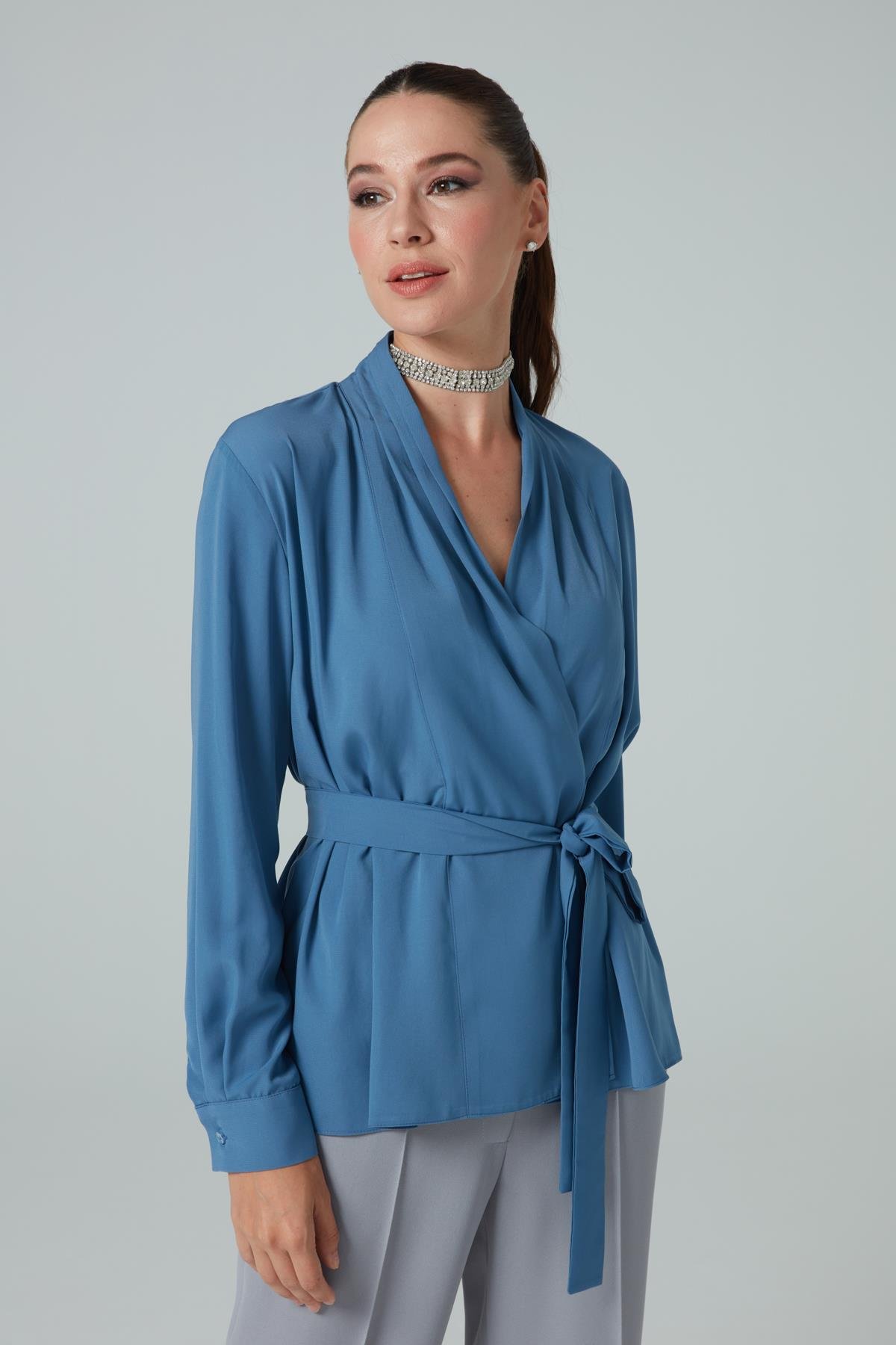 Lena Shirt Blue-Modalody-Plus Size Shirts 
