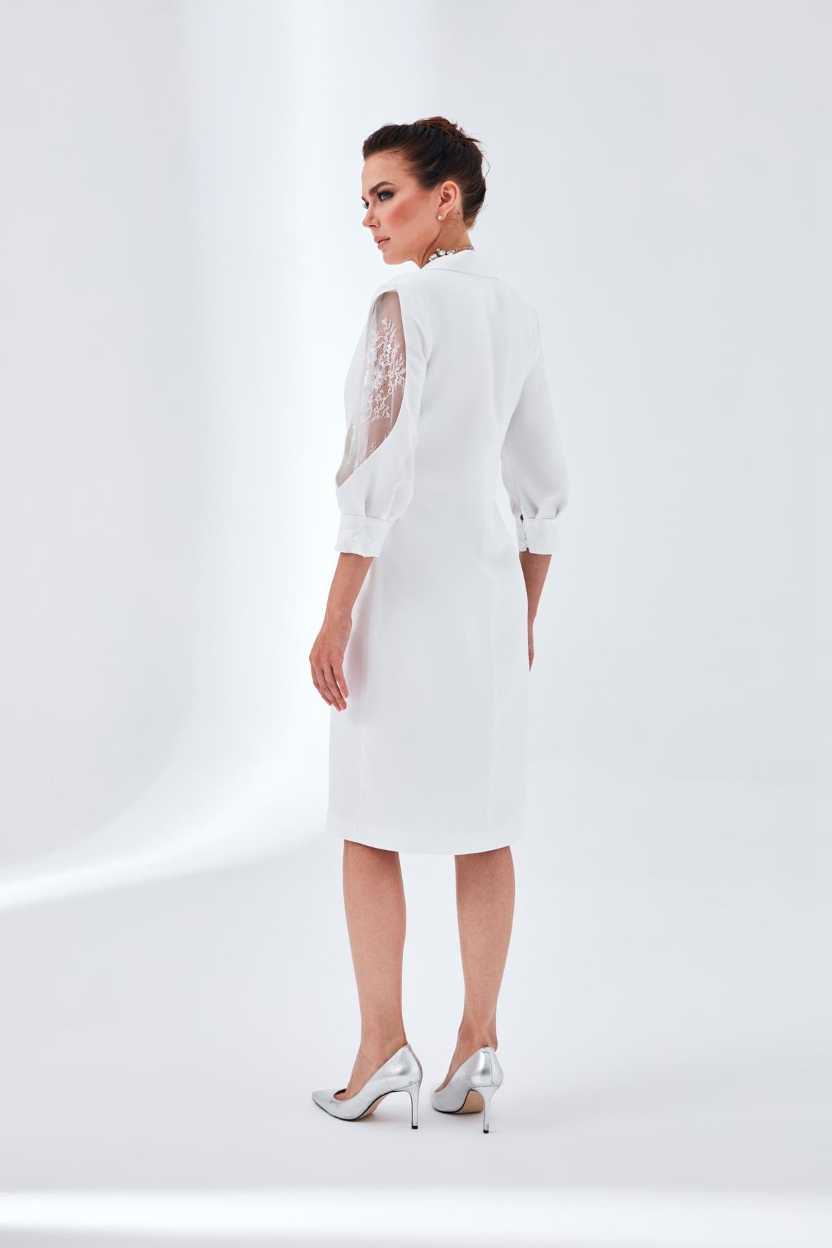 Lora Elbise Beyaz-Modalody-Büyük Beden Abiyeler