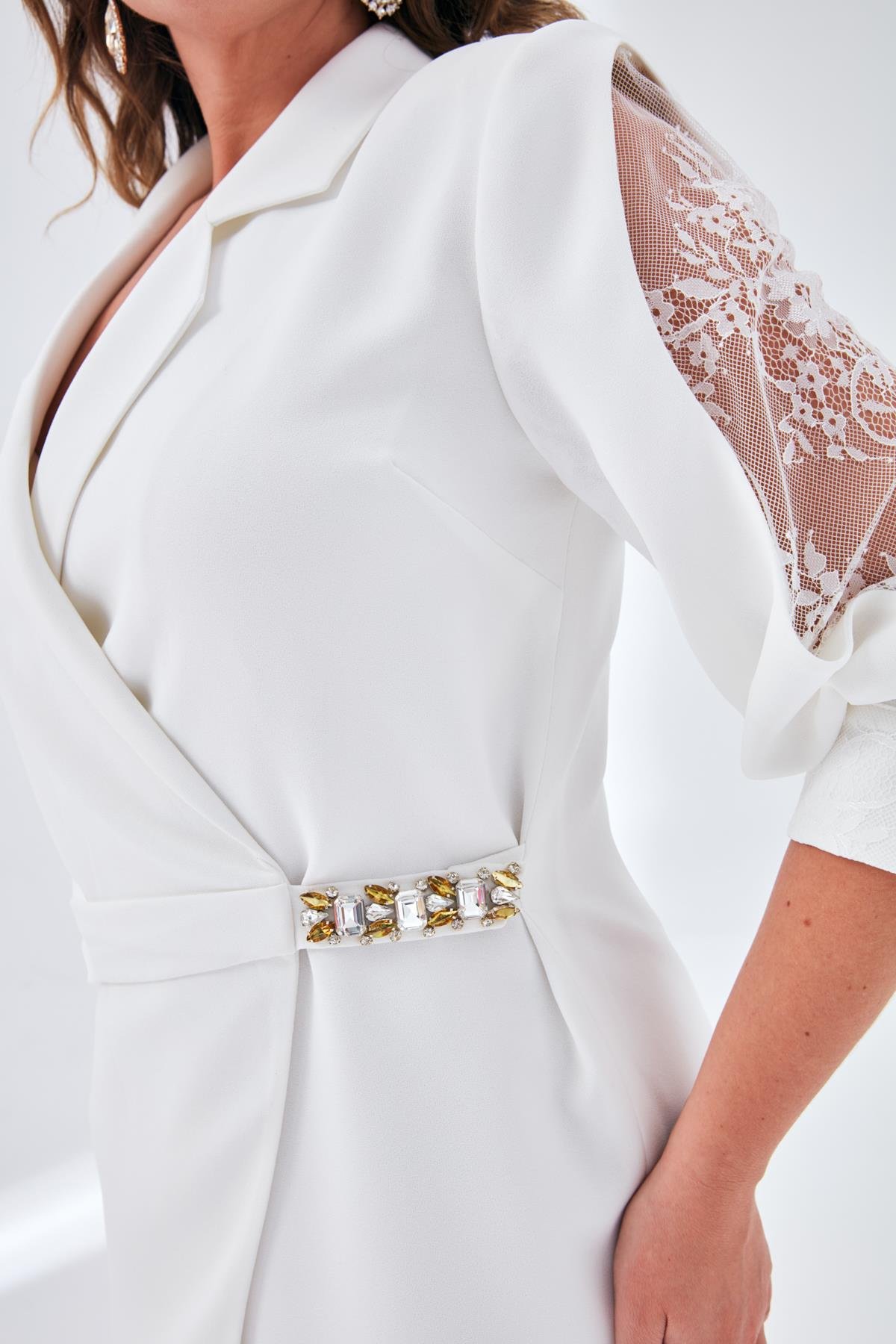 Lora Elbise Beyaz-Modalody-Büyük Beden Abiyeler