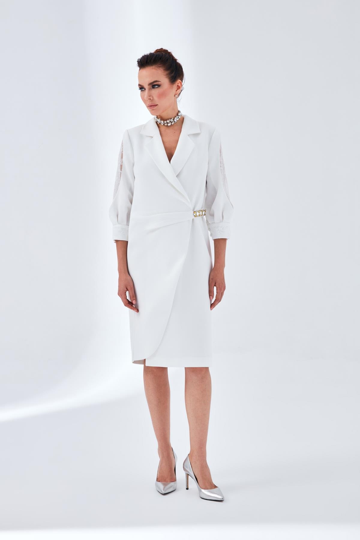 Lora Elbise Beyaz-Modalody-Büyük Beden Abiyeler