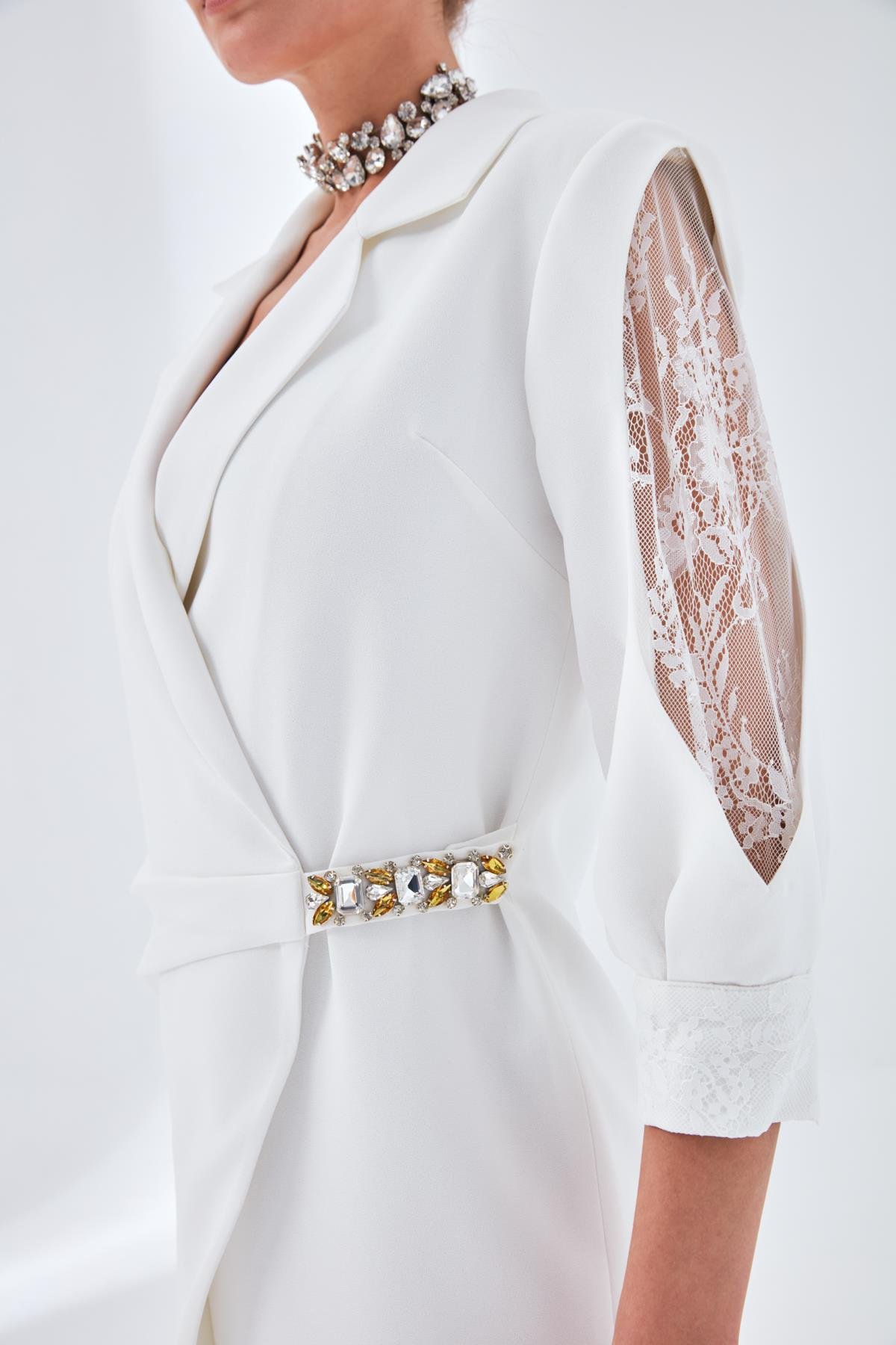 Lora Elbise Beyaz-Modalody-Büyük Beden Abiyeler