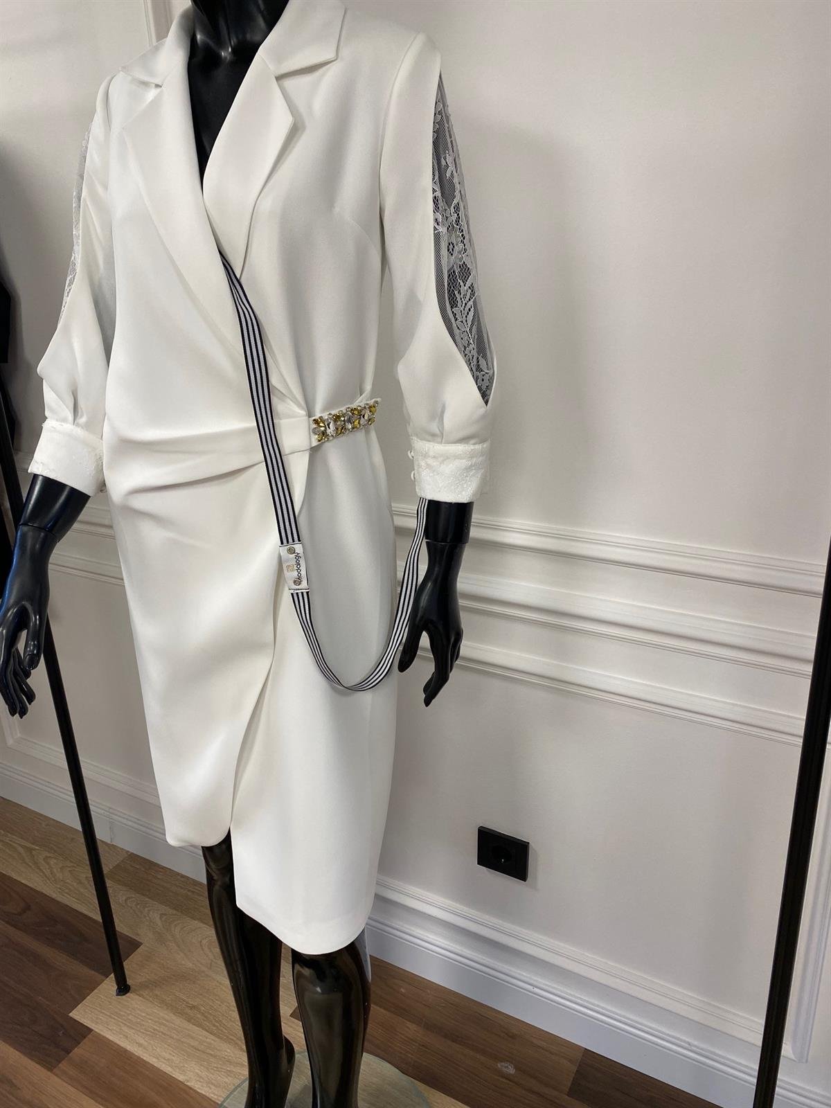 Lora Elbise Beyaz-Modalody-Büyük Beden Abiyeler