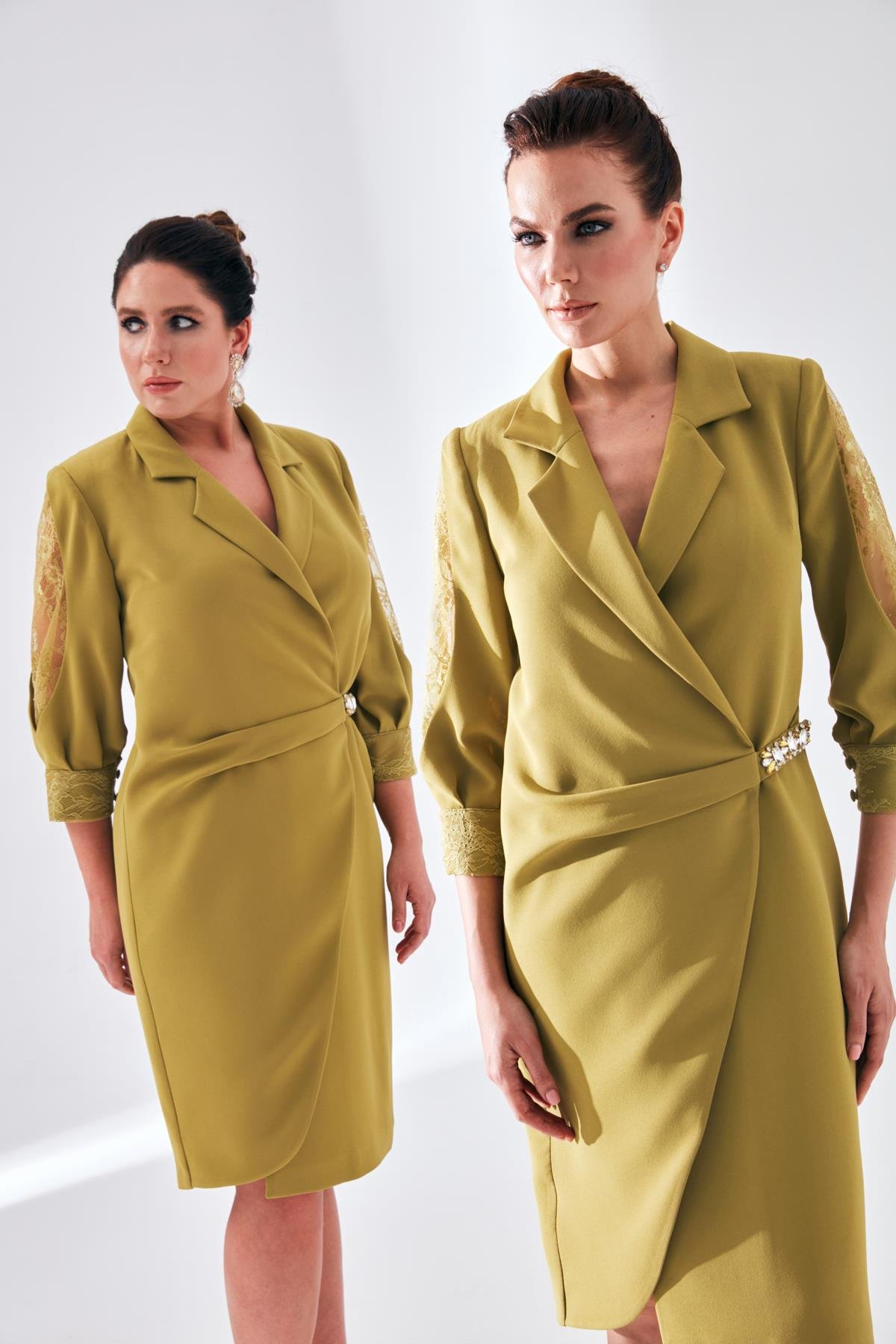 Lora Elbise Yeşil-Modalody-Büyük Beden Abiyeler