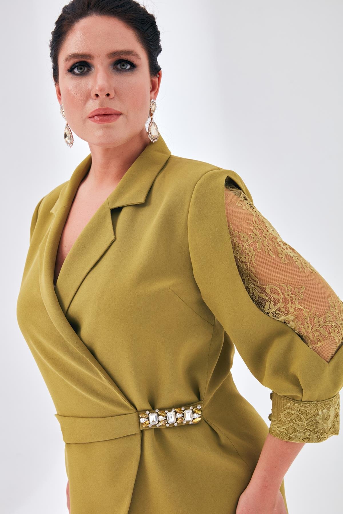 Lora Elbise Yeşil-Modalody-Büyük Beden Abiyeler