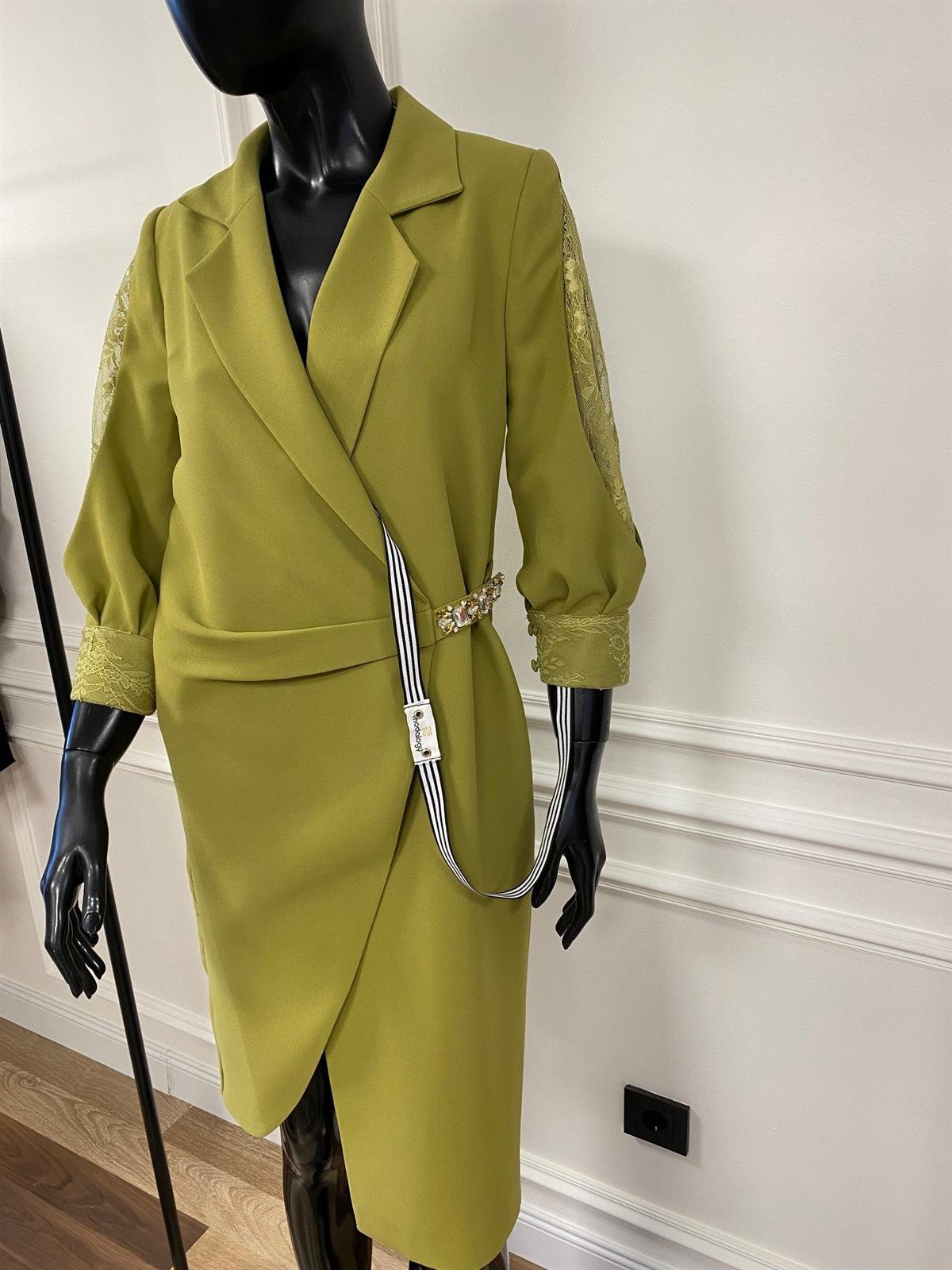 Lora Elbise Yeşil-Modalody-Büyük Beden Abiyeler