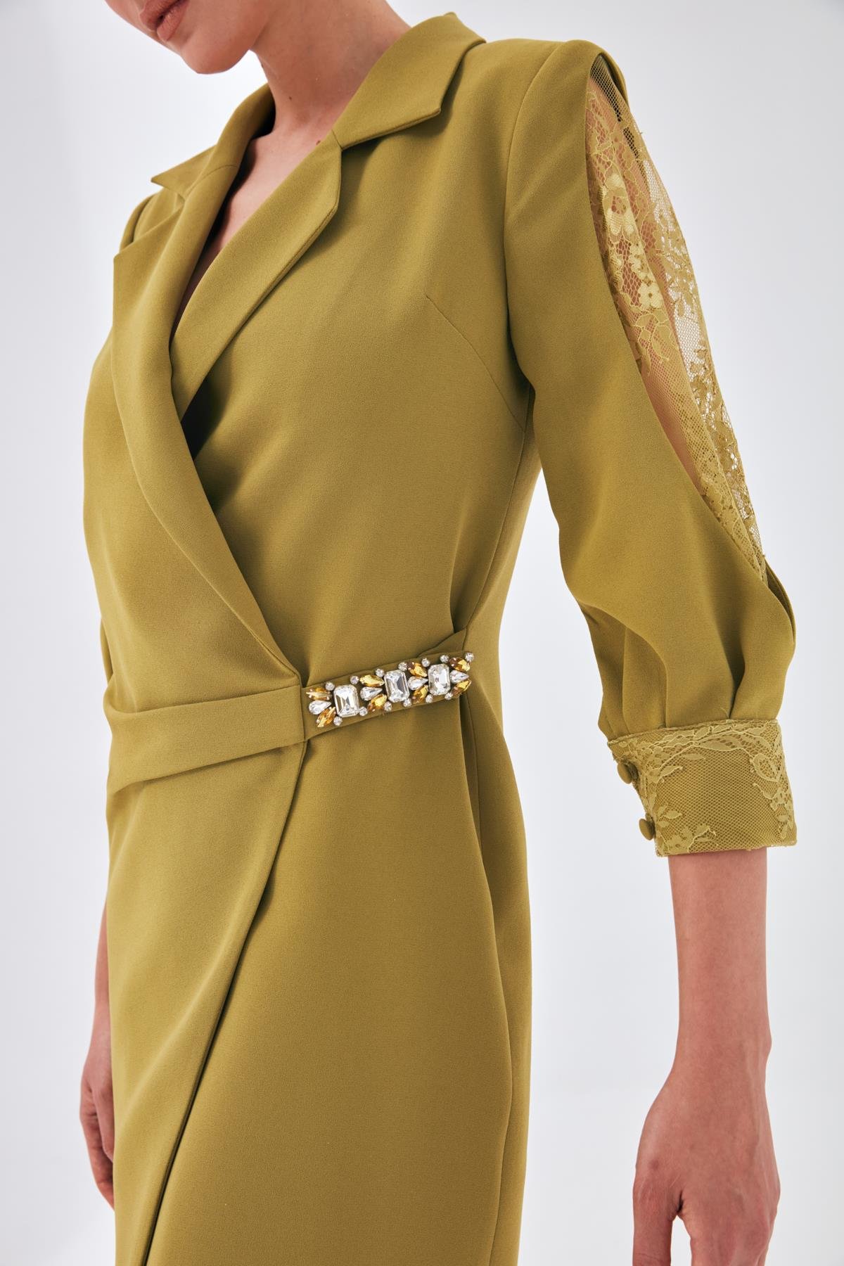 Lora Elbise Yeşil-Modalody-Büyük Beden Abiyeler