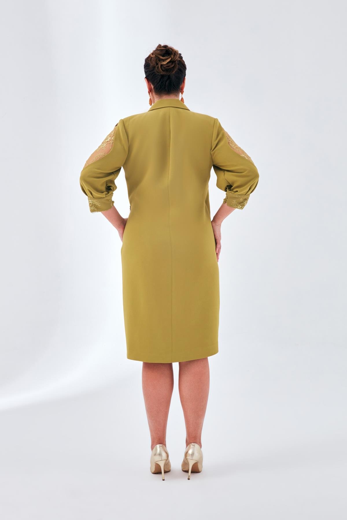 Lora Elbise Yeşil-Modalody-Büyük Beden Abiyeler