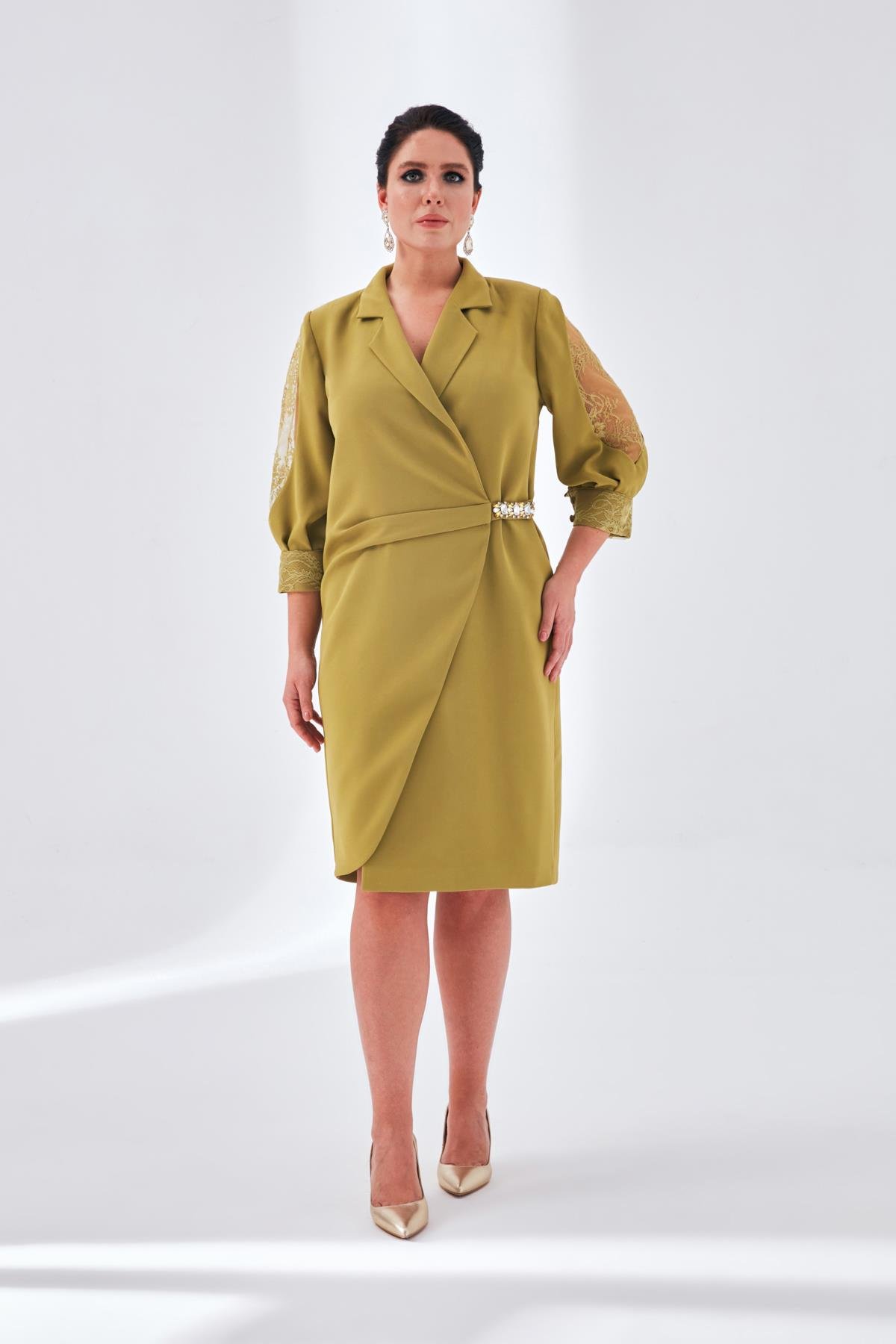 Lora Elbise Yeşil-Modalody-Büyük Beden Abiyeler