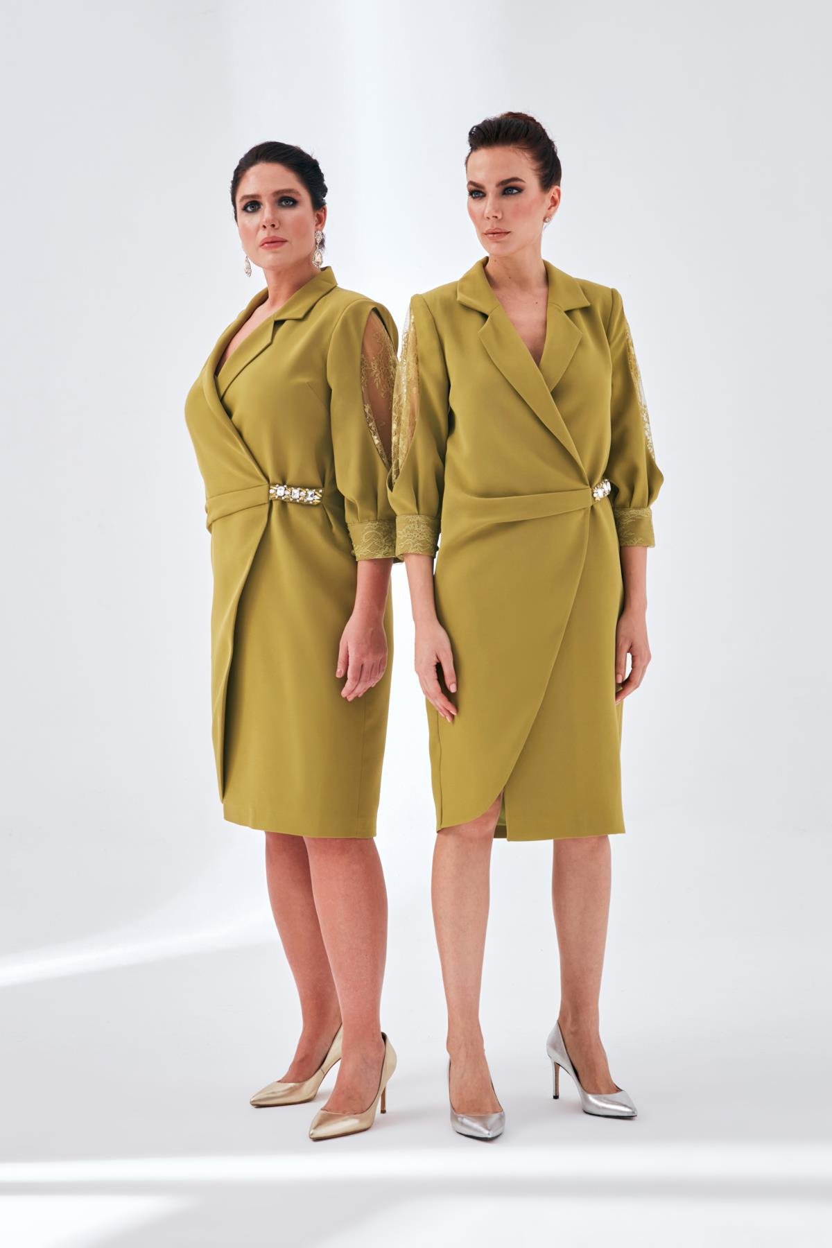 Lora Elbise Yeşil-Modalody-Büyük Beden Abiyeler