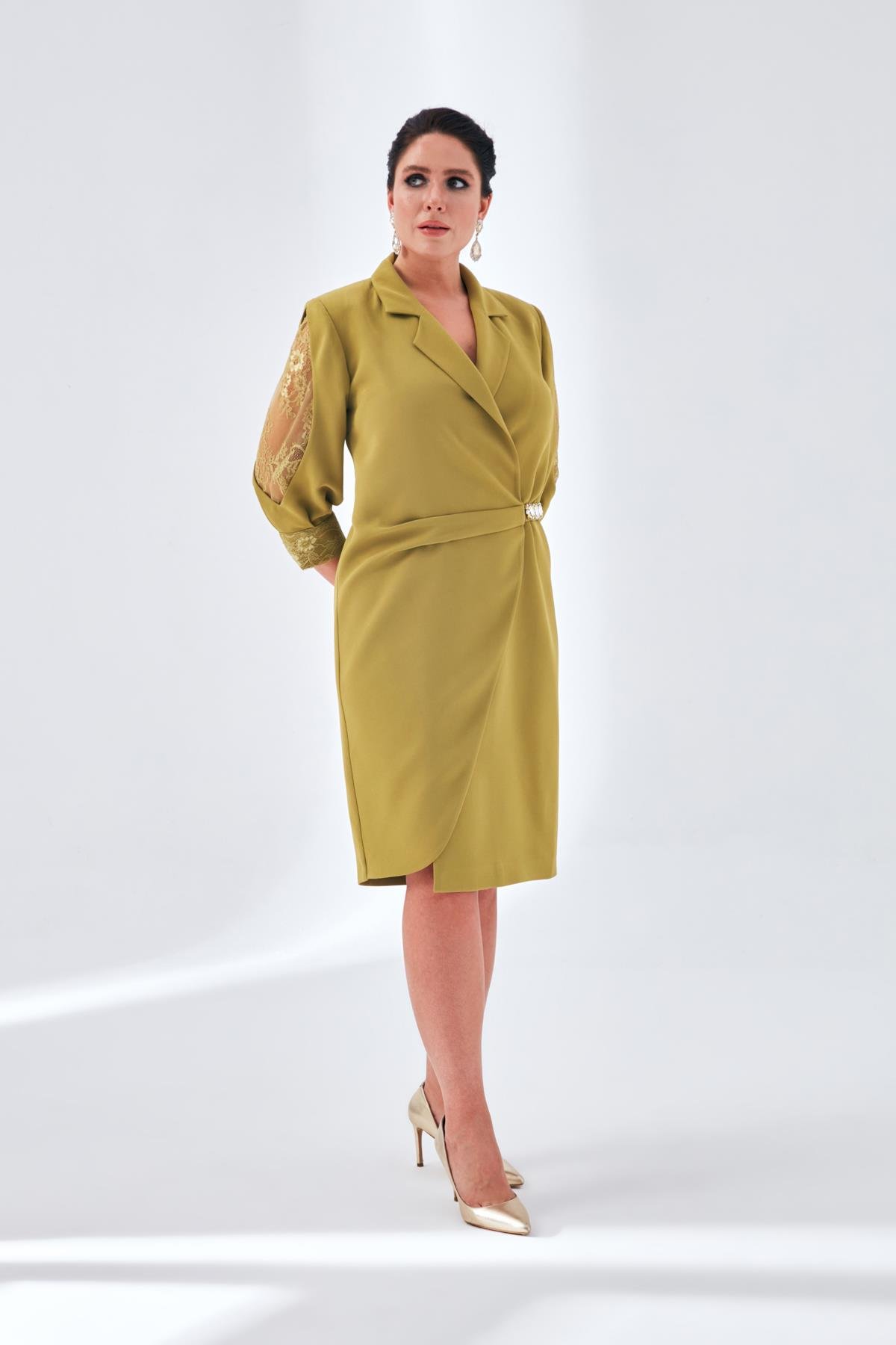 Lora Elbise Yeşil-Modalody-Büyük Beden Abiyeler