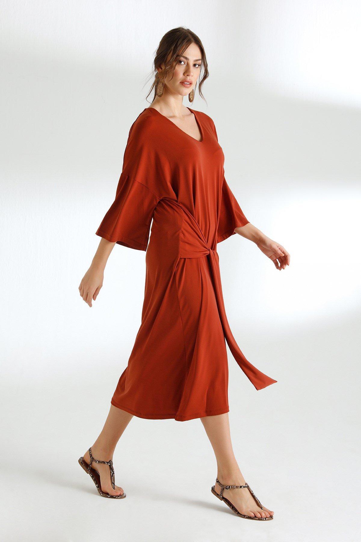 Lori Dress Brick Color-Modalody-Dresses