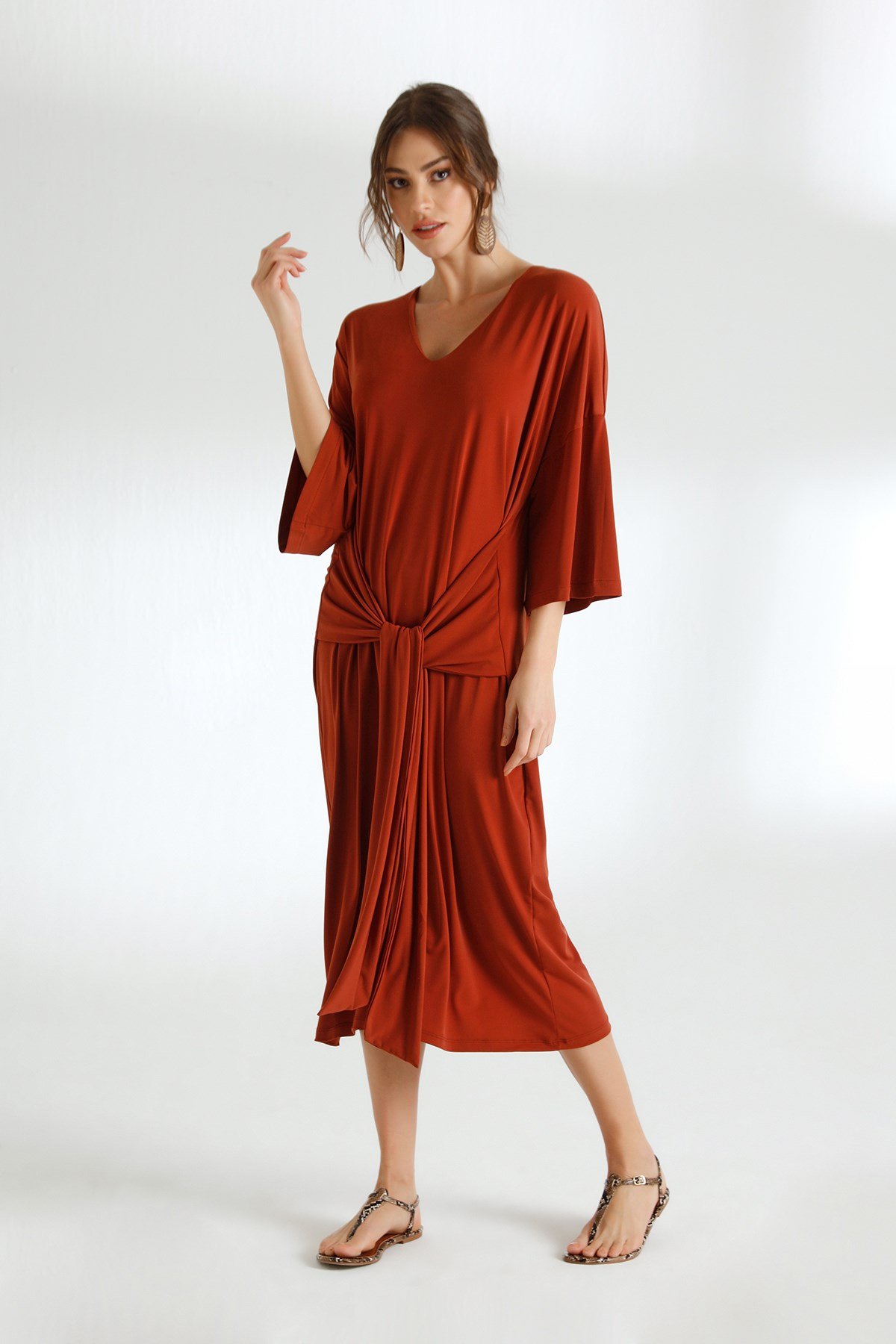 Lori Dress Brick Color-Modalody-Dresses
