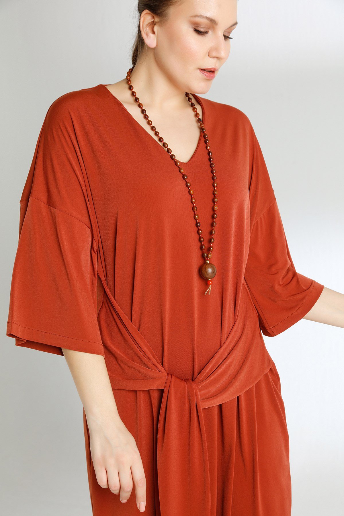 Lori Dress Brick Color-Modalody-Dresses