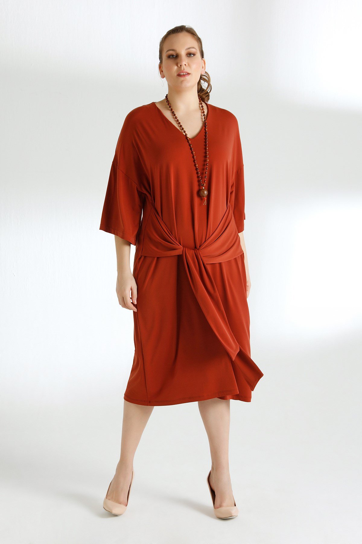 Lori Dress Brick Color-Modalody-Dresses