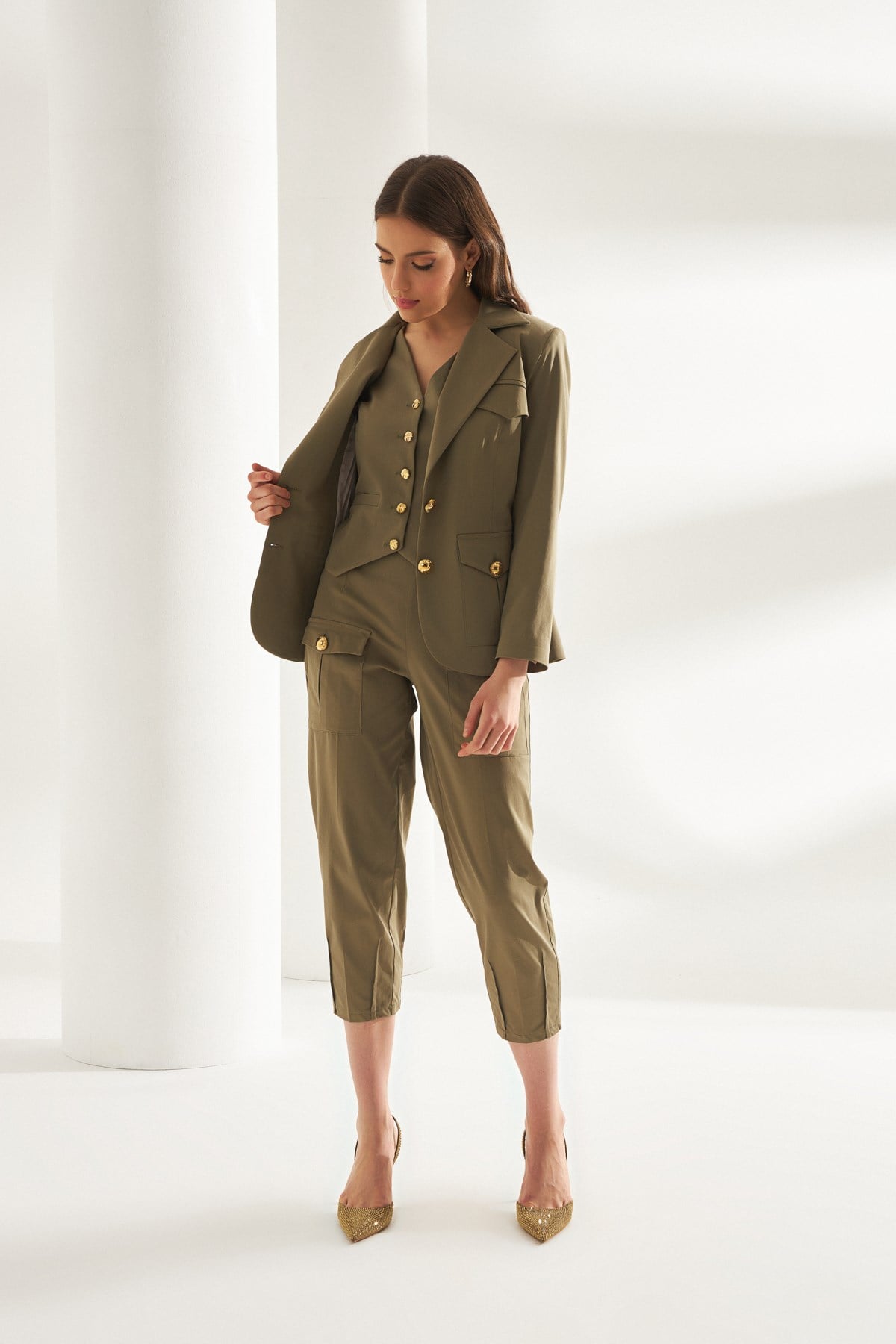 Luca Vest Khaki-Modalody-Büyük Beden Yelek