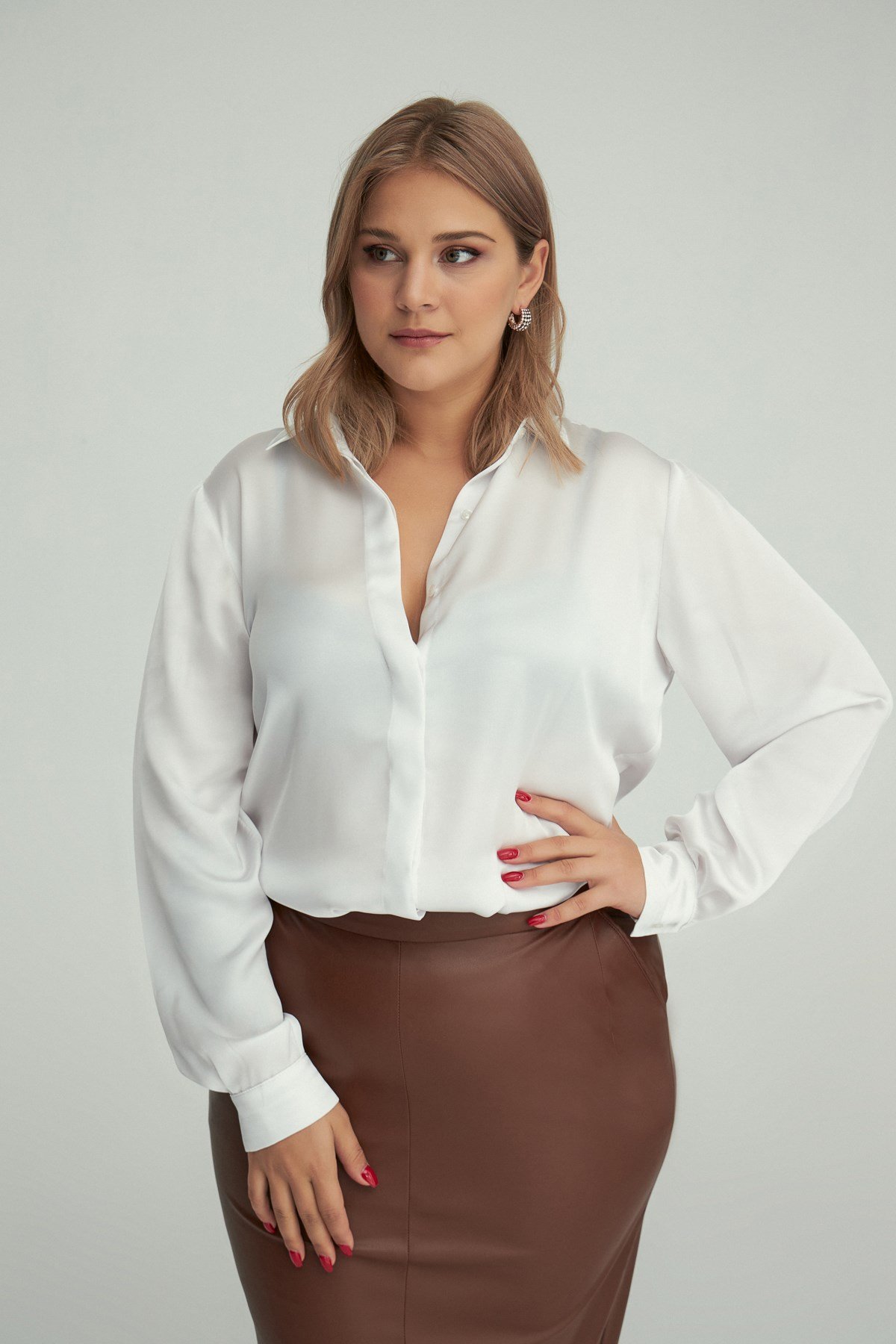 Paris Gömlek Beyaz-Modalody-Büyük Beden Gömlekler