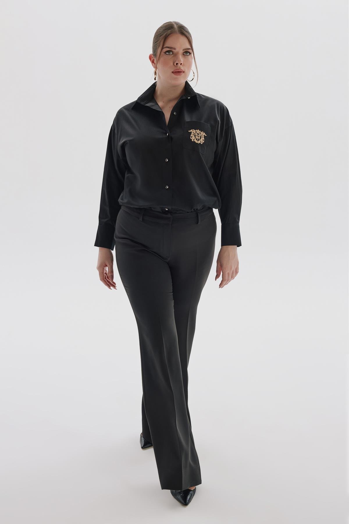 Roberta Shirt Black-Modalody-Plus Size Shirts 