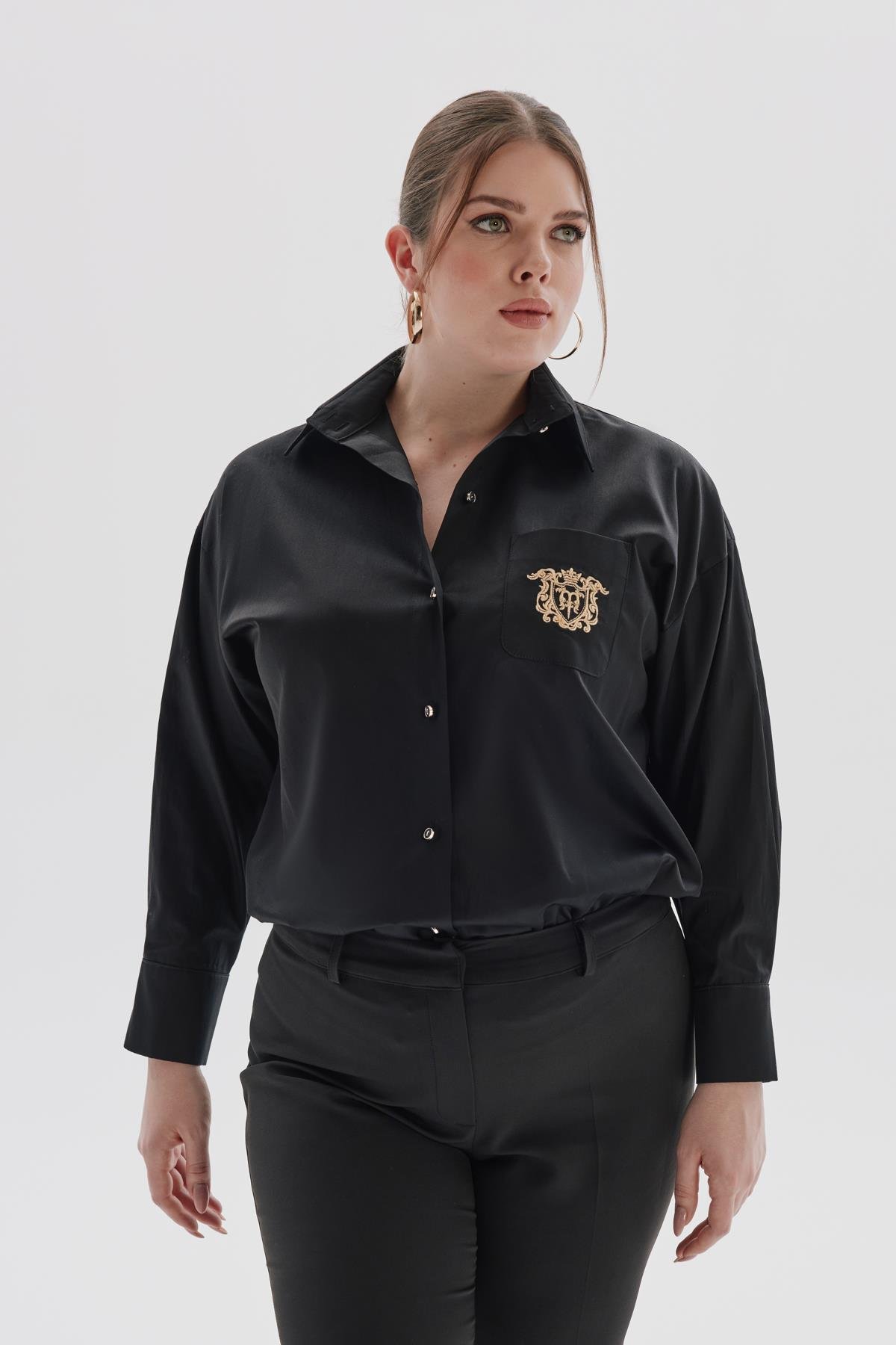 Roberta Shirt Black-Modalody-Plus Size Shirts 