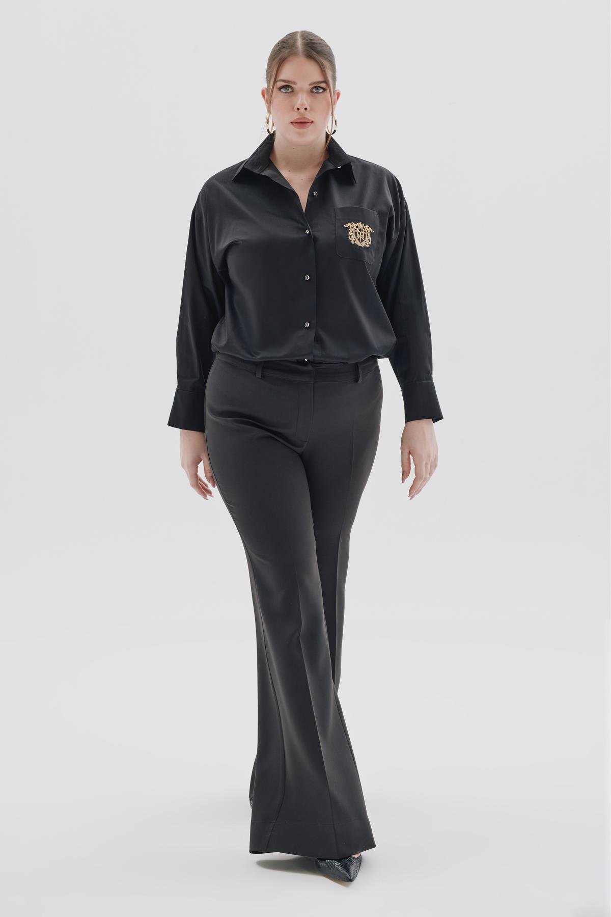 Roberta Shirt Black-Modalody-Plus Size Shirts 
