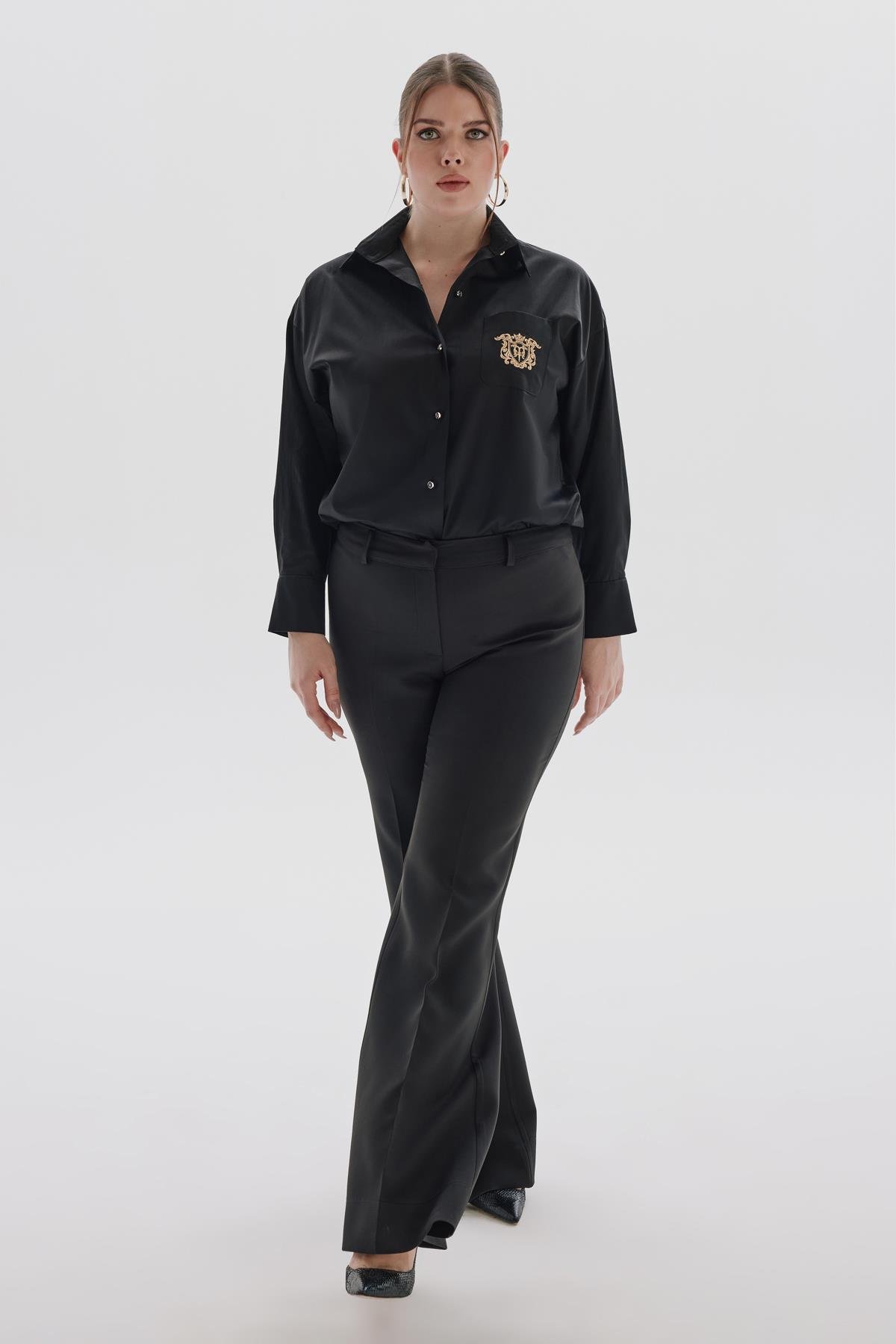 Roberta Shirt Black-Modalody-Plus Size Shirts 