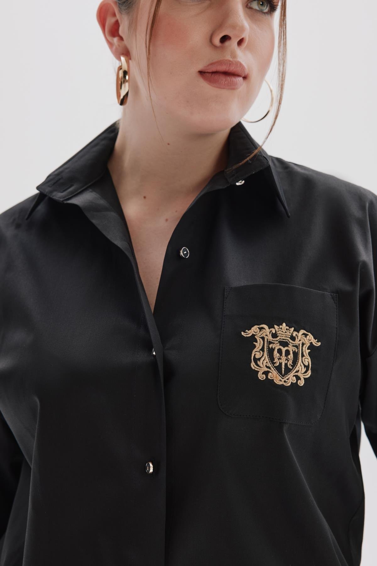 Roberta Shirt Black-Modalody-Plus Size Shirts 