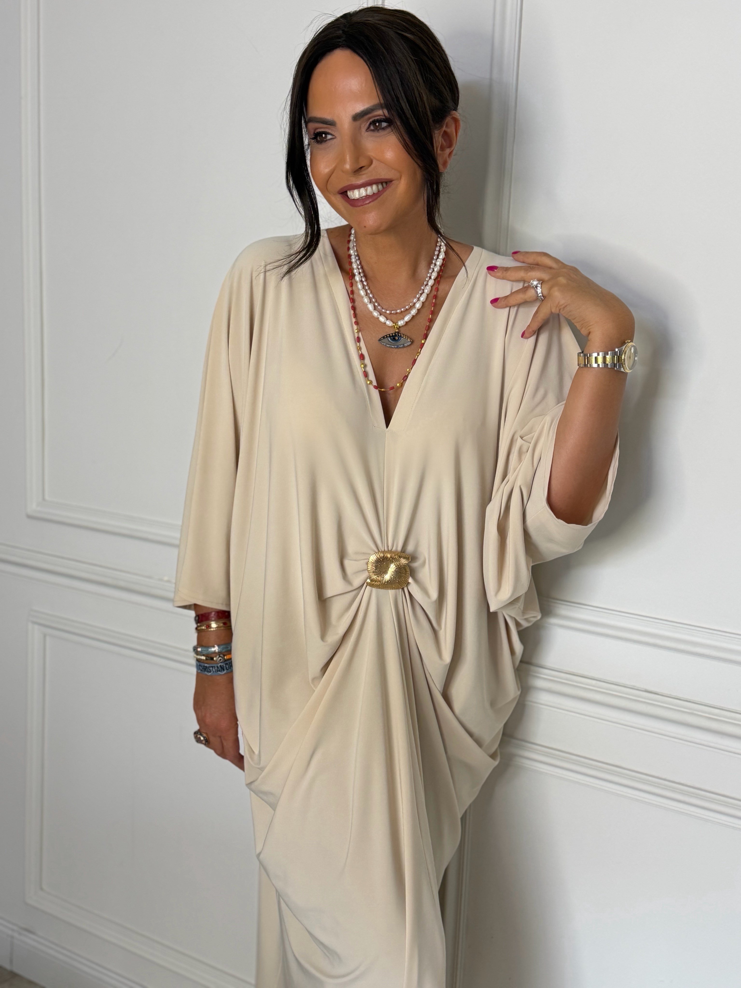Sevilla Elbise Krem-Modalody-Dresses