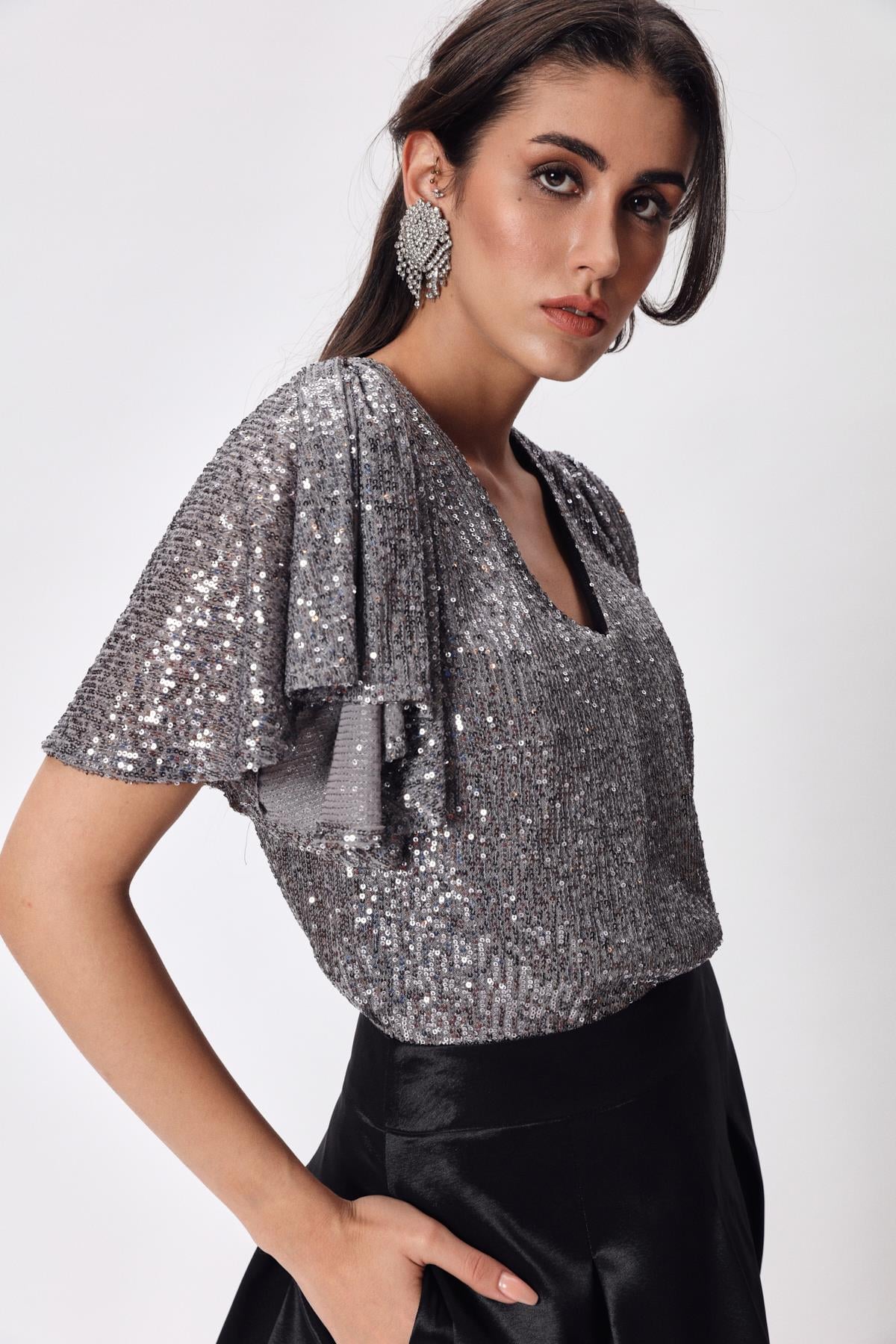 Silvia Bluz Silver-Modalody-Plus Size Blouses