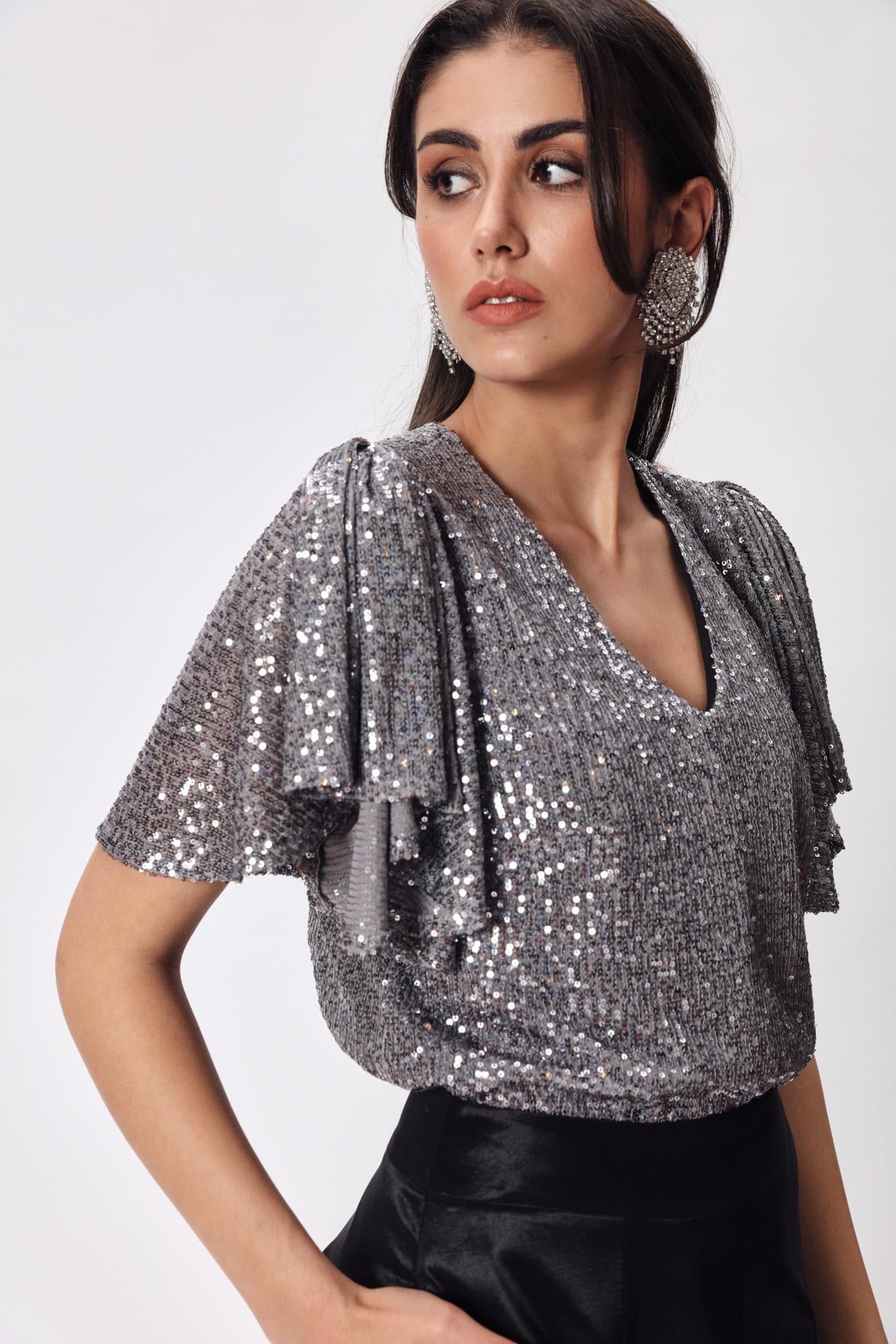 Silvia Bluz Silver-Modalody-Plus Size Blouses