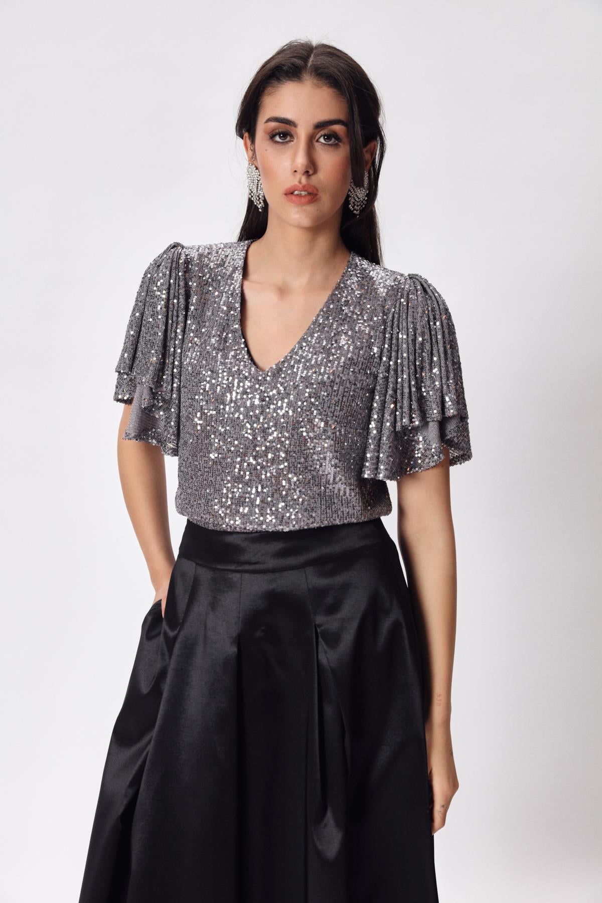 Silvia Bluz Silver-Modalody-Plus Size Blouses