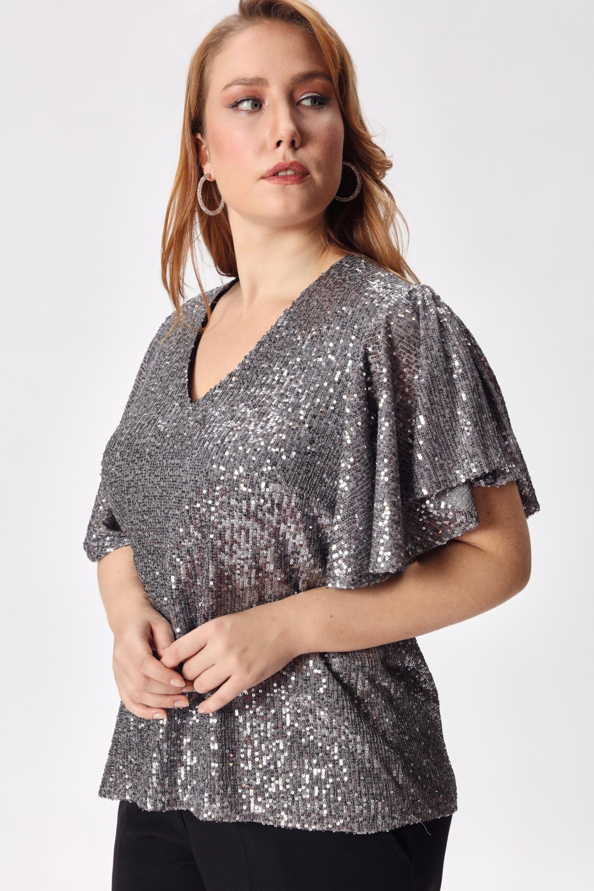 Silvia Bluz Silver-Modalody-Plus Size Blouses