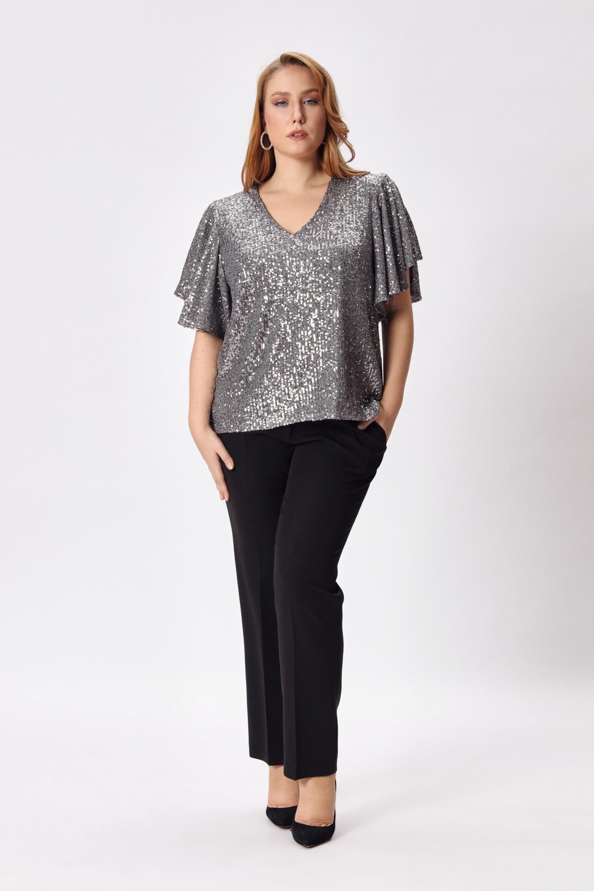 Silvia Bluz Silver-Modalody-Plus Size Blouses