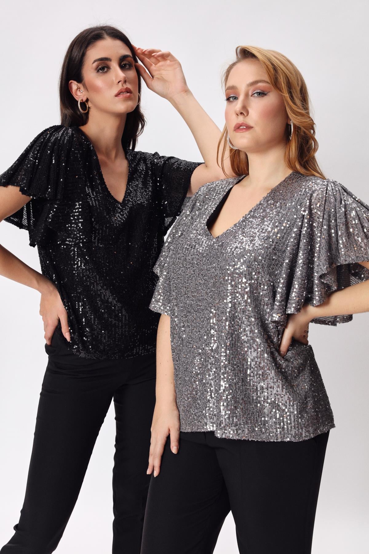 Silvia Bluz Silver-Modalody-Plus Size Blouses