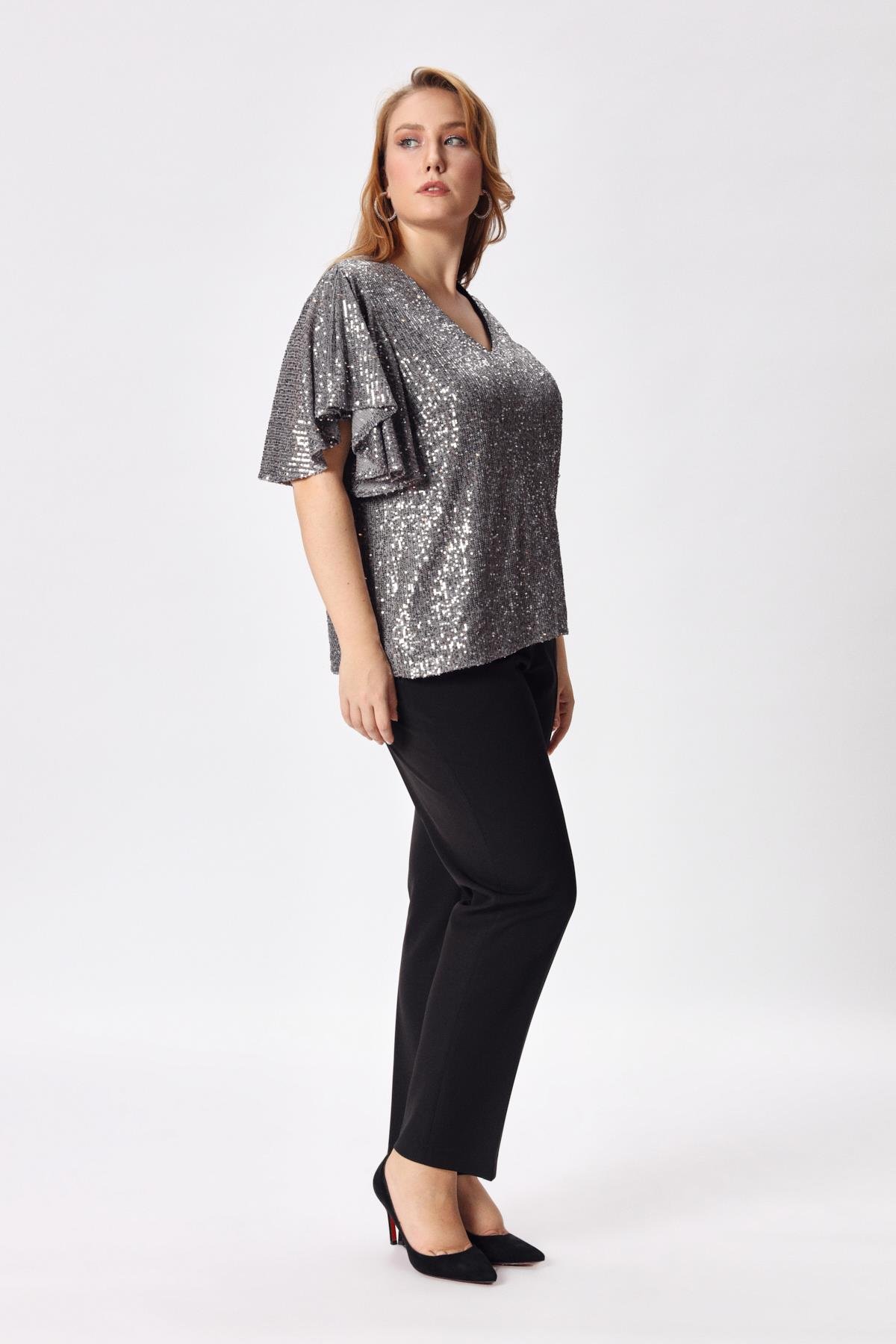 Silvia Bluz Silver-Modalody-Plus Size Blouses