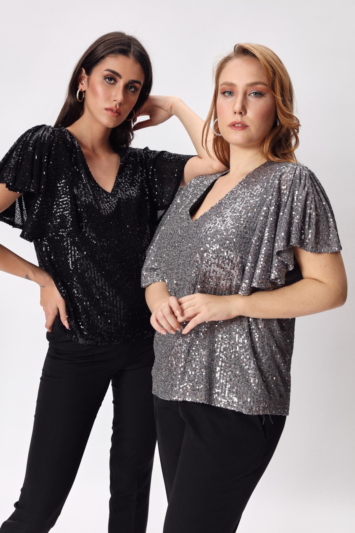 Silvia Bluz Silver-Modalody-Plus Size Blouses