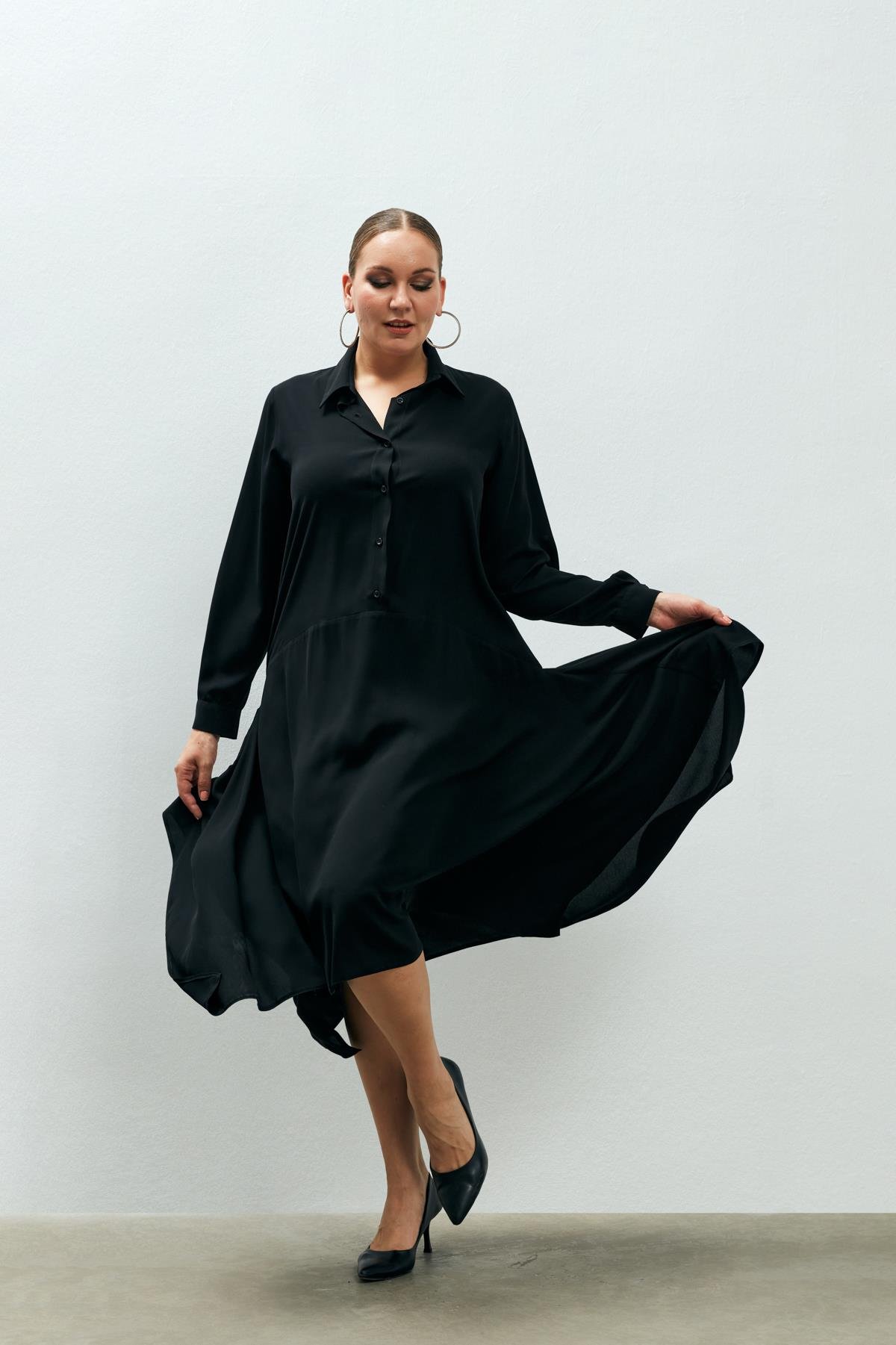 Sophia Elbise Siyah-Modalody-Büyük Beden Elbiseler