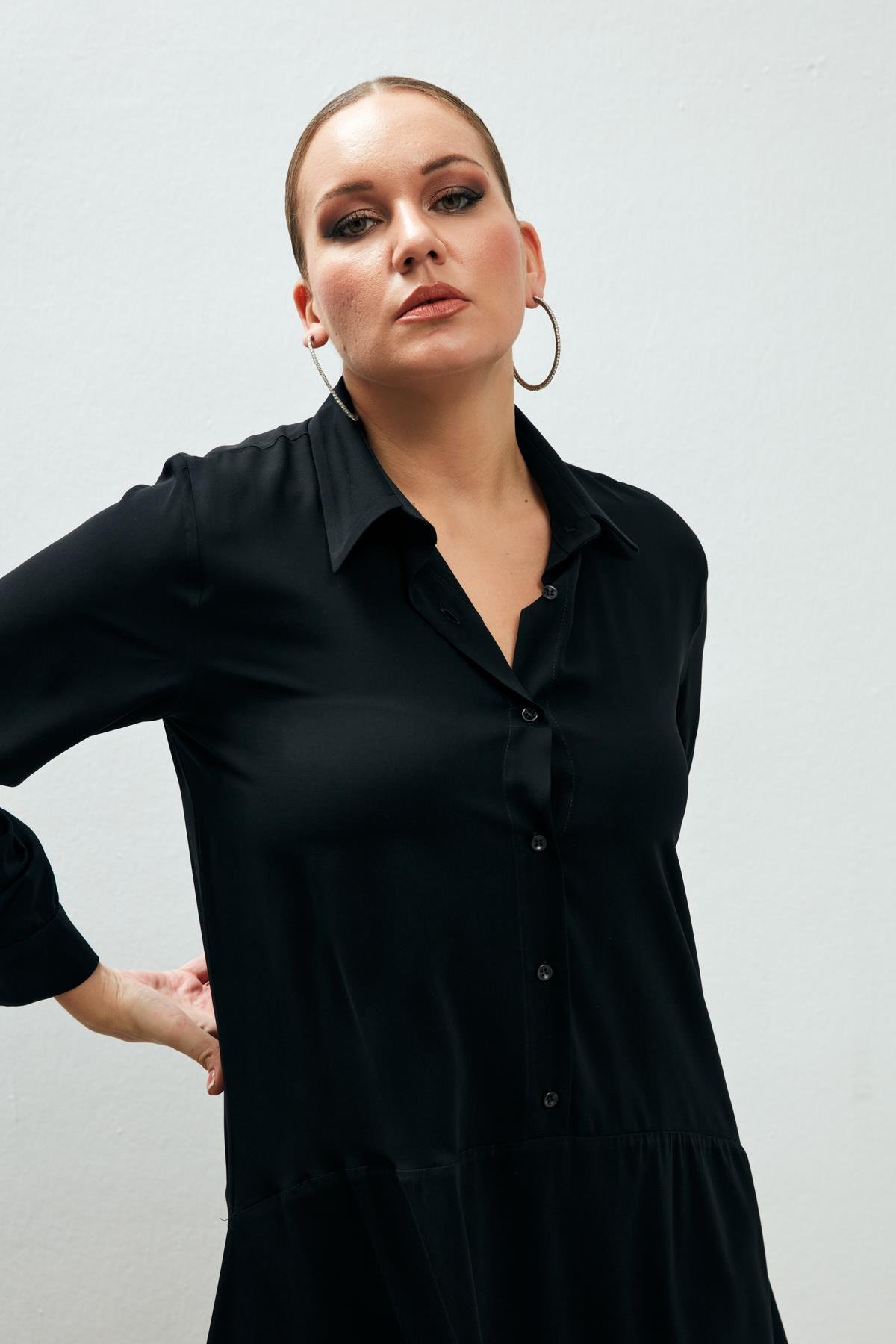 Sophia Elbise Siyah-Modalody-Büyük Beden Elbiseler