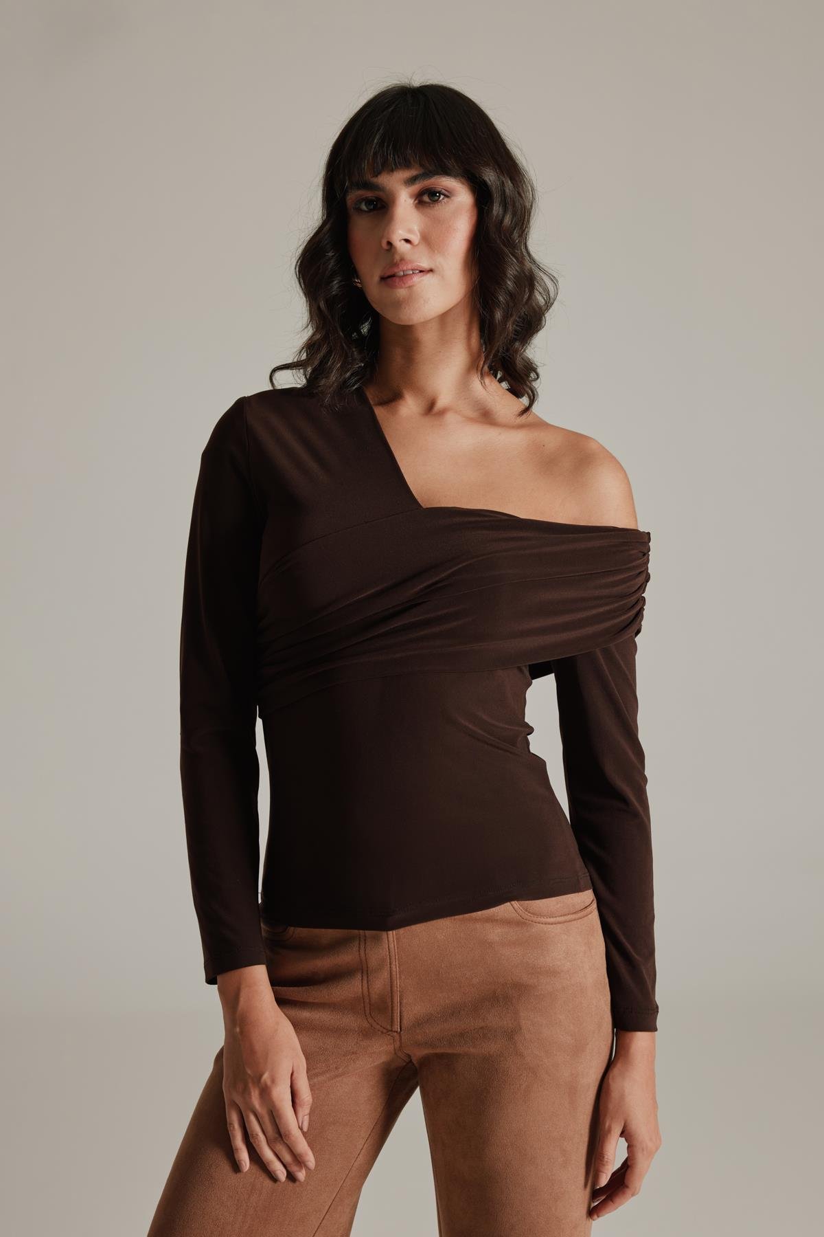 Studio Draped Blouse Brown-Modalogy-Blouse