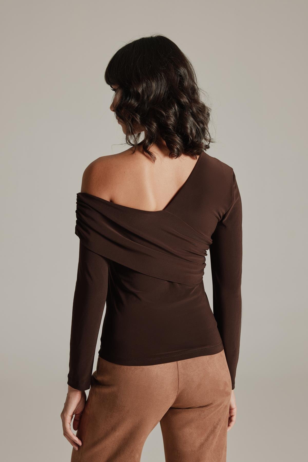 Studio Draped Blouse Brown-Modalogy-Blouse