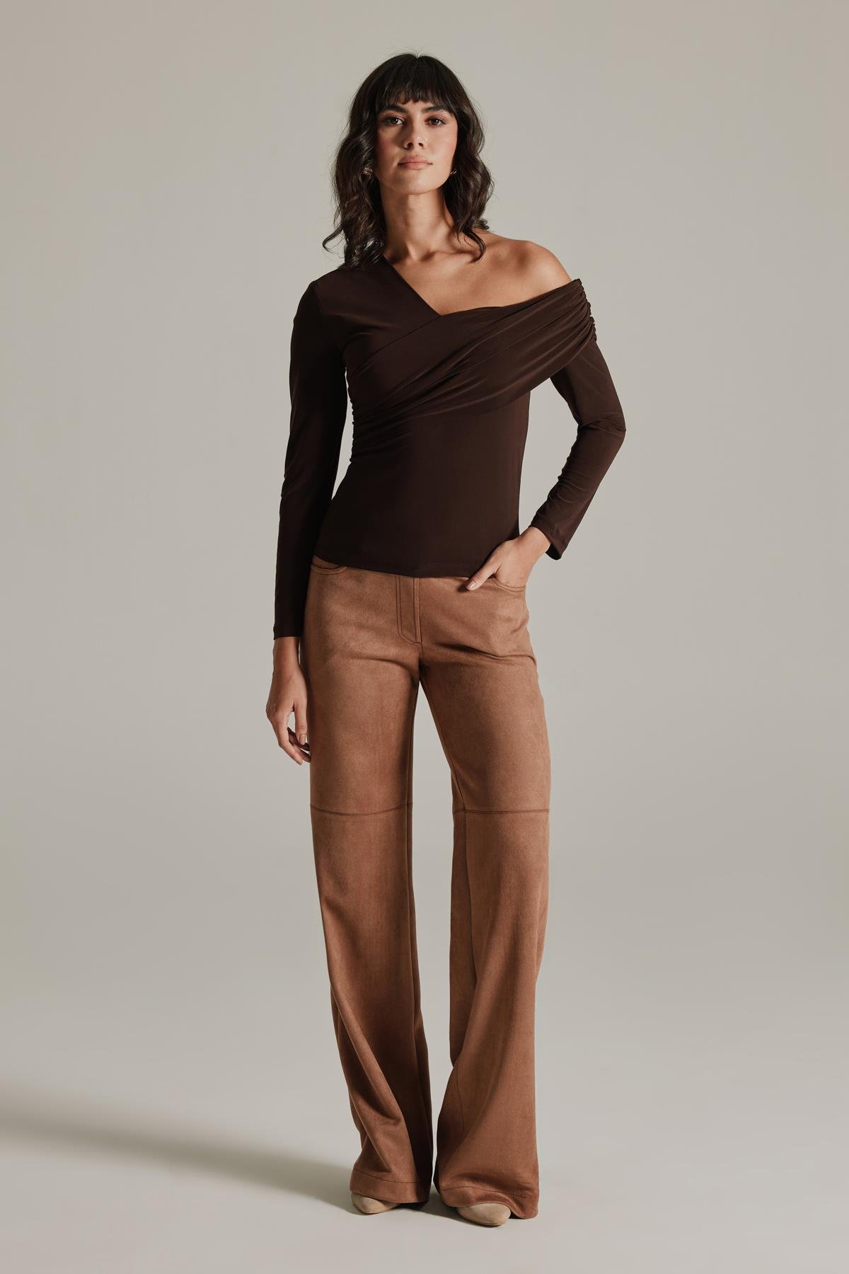 Studio Draped Blouse Brown-Modalogy-Blouse