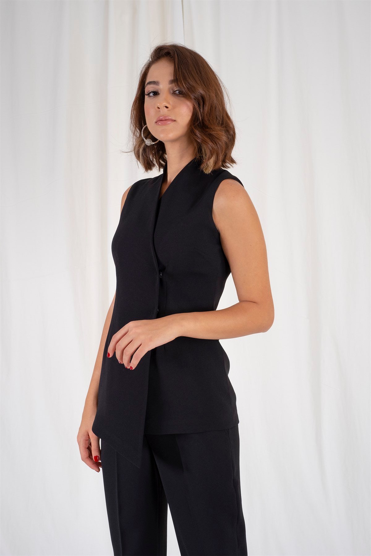 Vesto Yelek Siyah,  siyeh yelek, asimetrik yelek, ceket