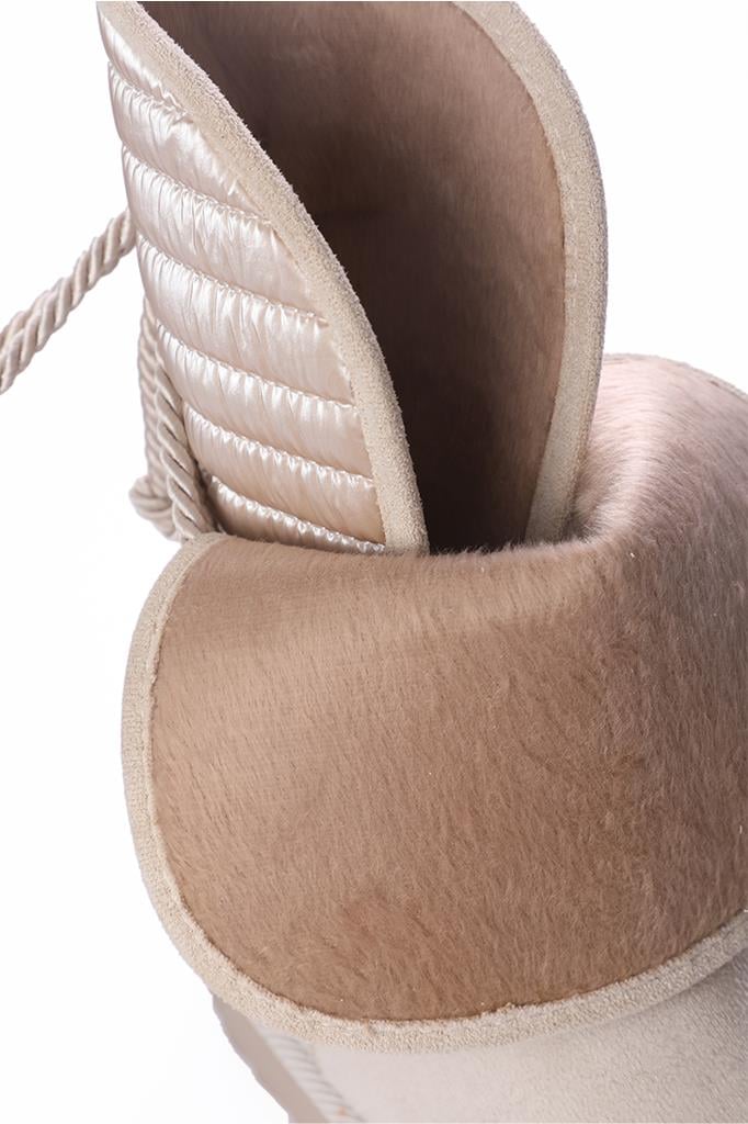 Bağcık Detaylı İçi Sıcak Astarlı Krem Kadın Bot