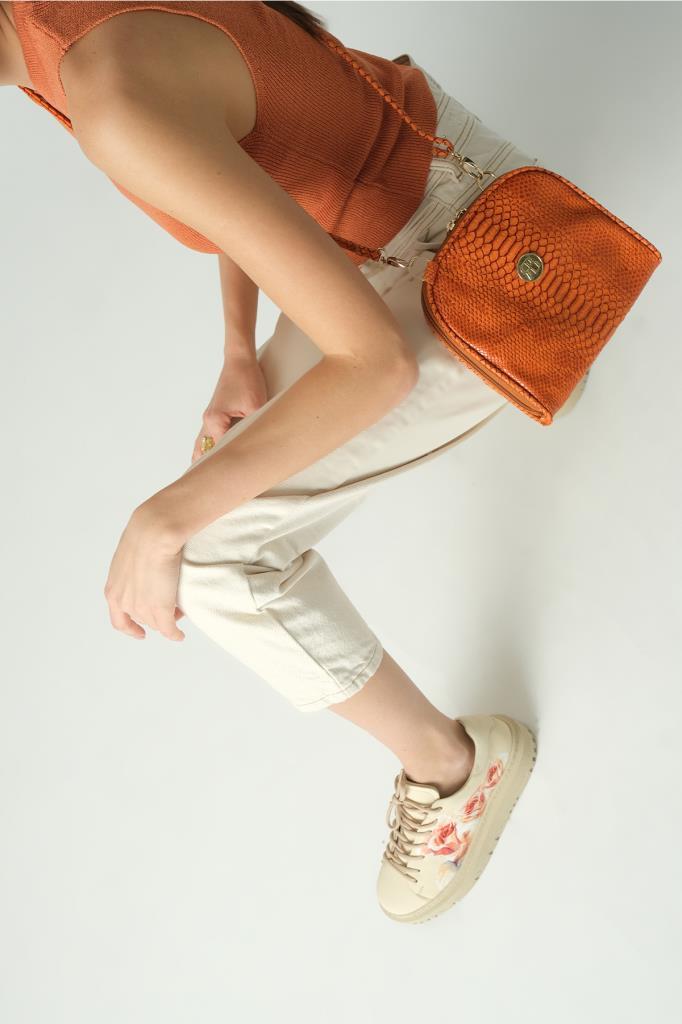 Bej Gerçek Hakiki Deri Tasarım Kadın Spor Ayakkabı