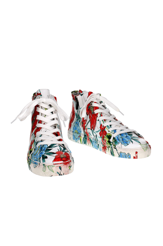 Çiçek Desenli Hakiki Deri Kadın Spor Ayakkabı